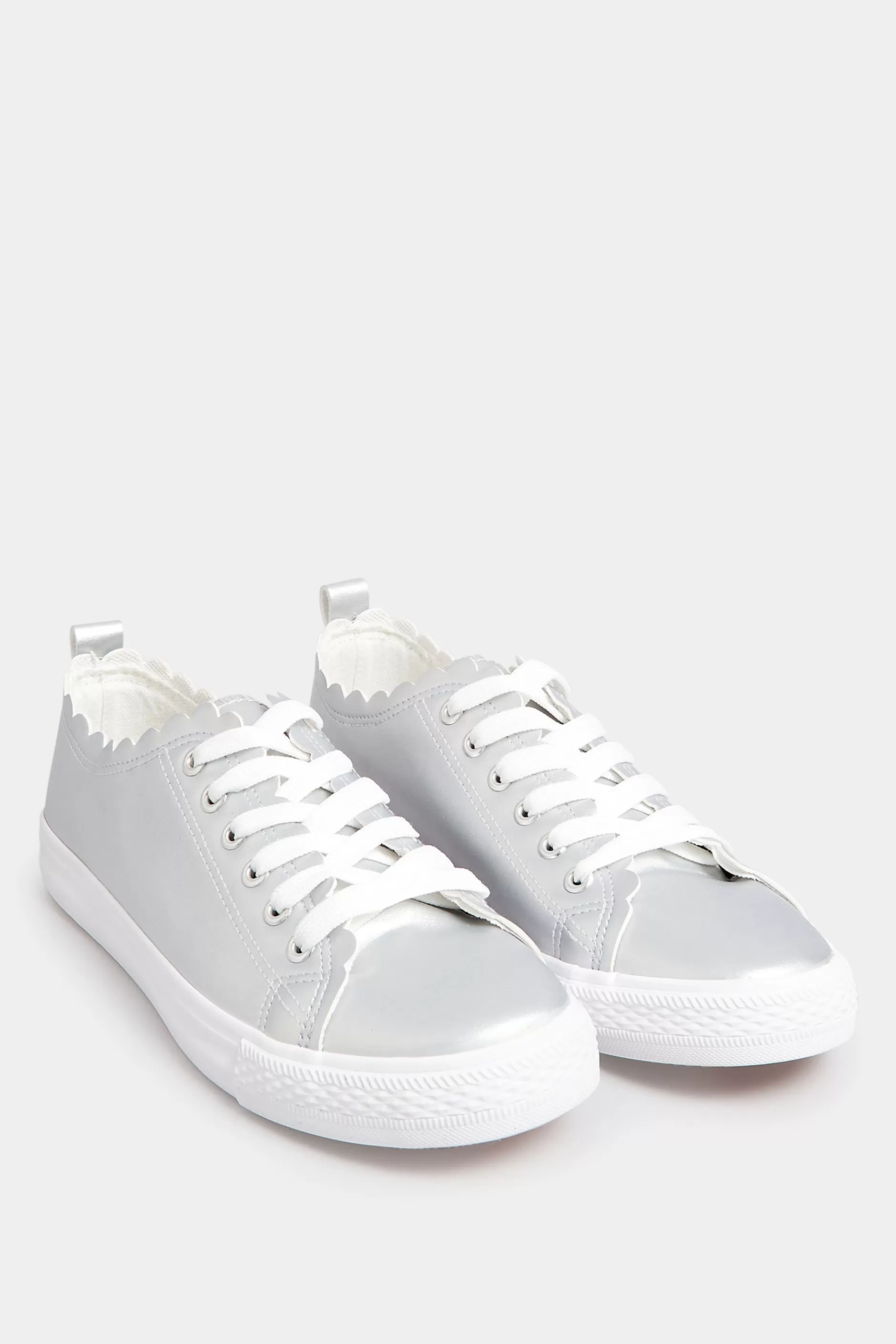 Women M&Co Trainers>Yours Yours Silver Scalloped Edge Trainers In Wide E Fit