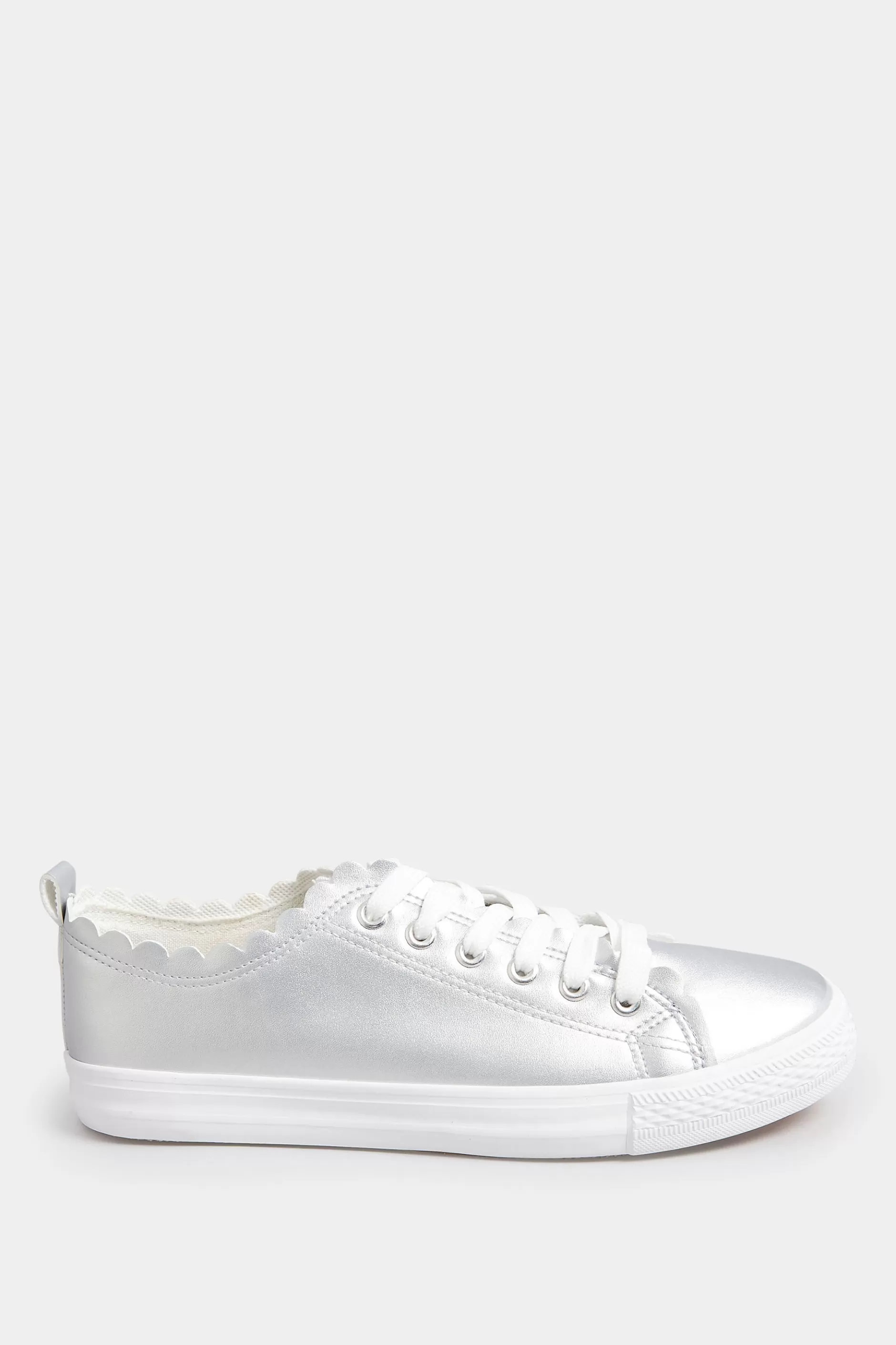 Women M&Co Trainers>Yours Yours Silver Scalloped Edge Trainers In Wide E Fit
