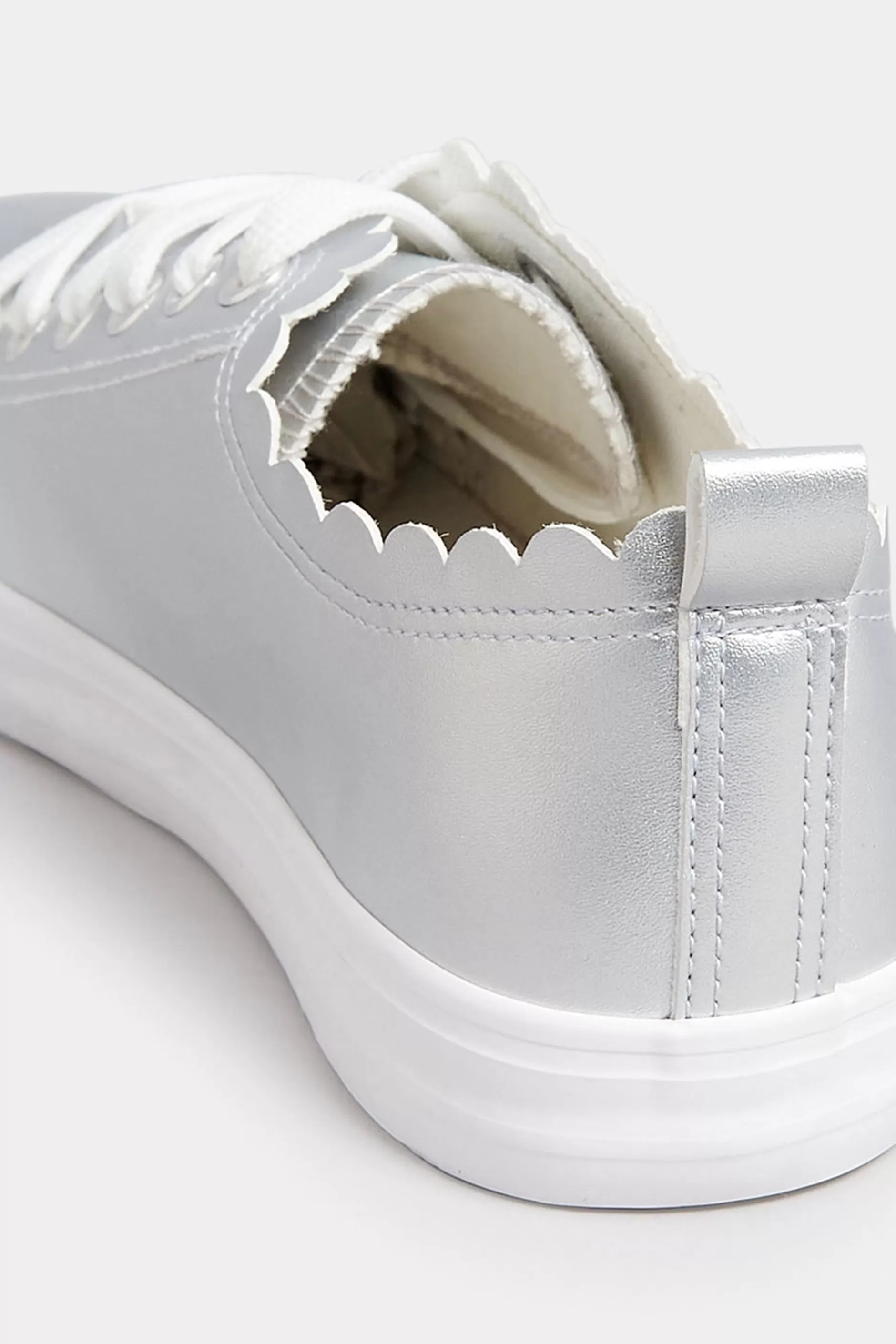Women M&Co Trainers>Yours Yours Silver Scalloped Edge Trainers In Wide E Fit
