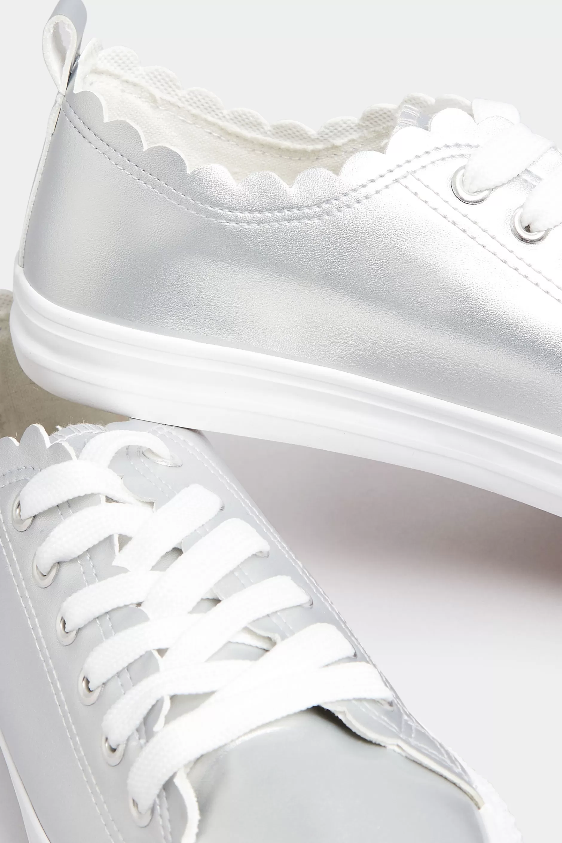 Women M&Co Trainers>Yours Yours Silver Scalloped Edge Trainers In Wide E Fit