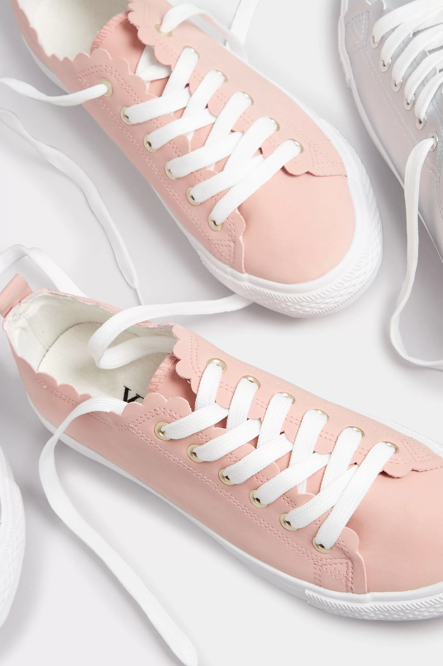 Women M&Co Trainers>Yours Yours Silver Scalloped Edge Trainers In Wide E Fit