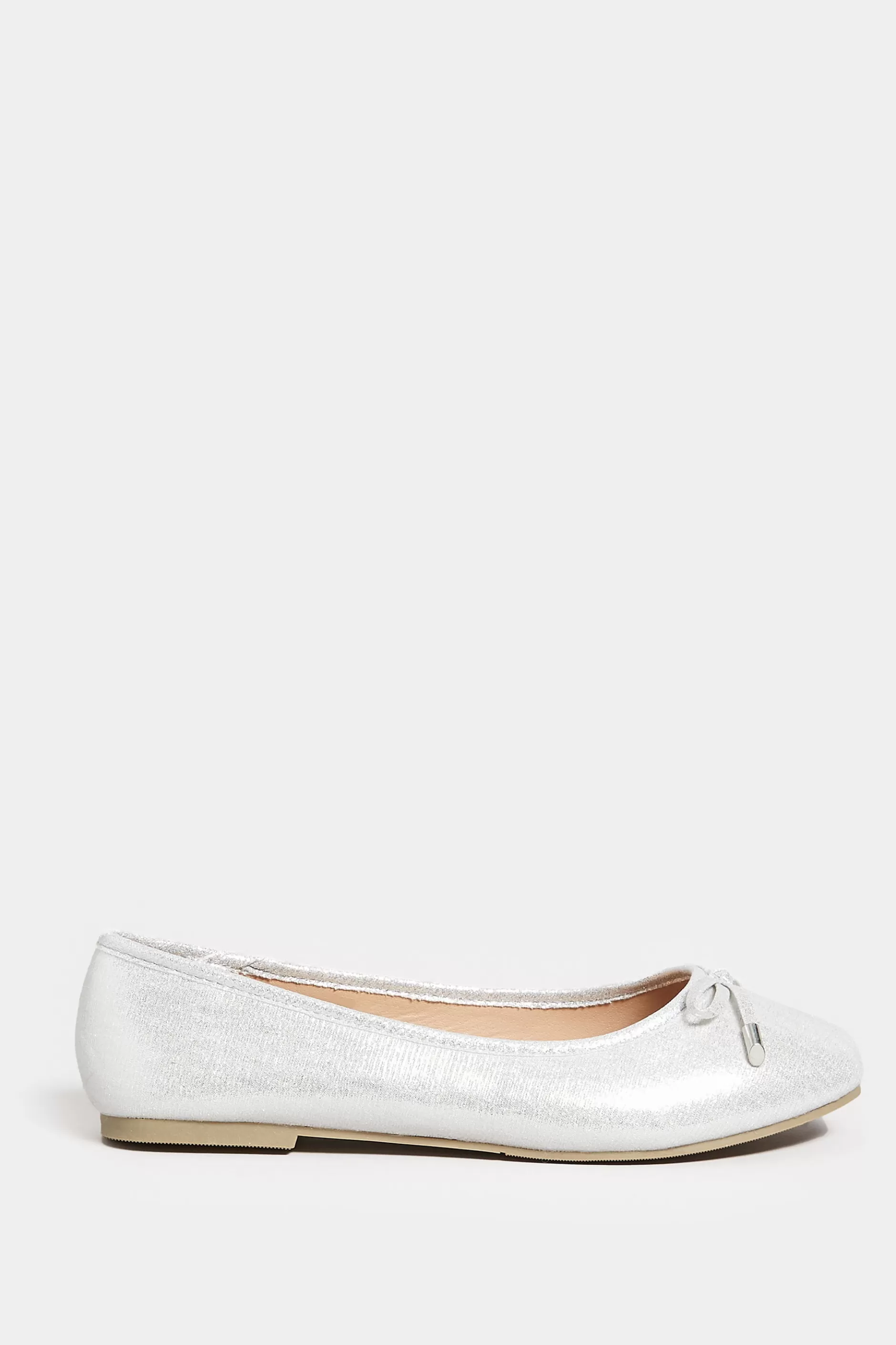 Women M&Co Flat Shoes>Yours Yours Silver Shimmer Ballerina Pumps In Wide E Fit & Extra Wide Eee Fit