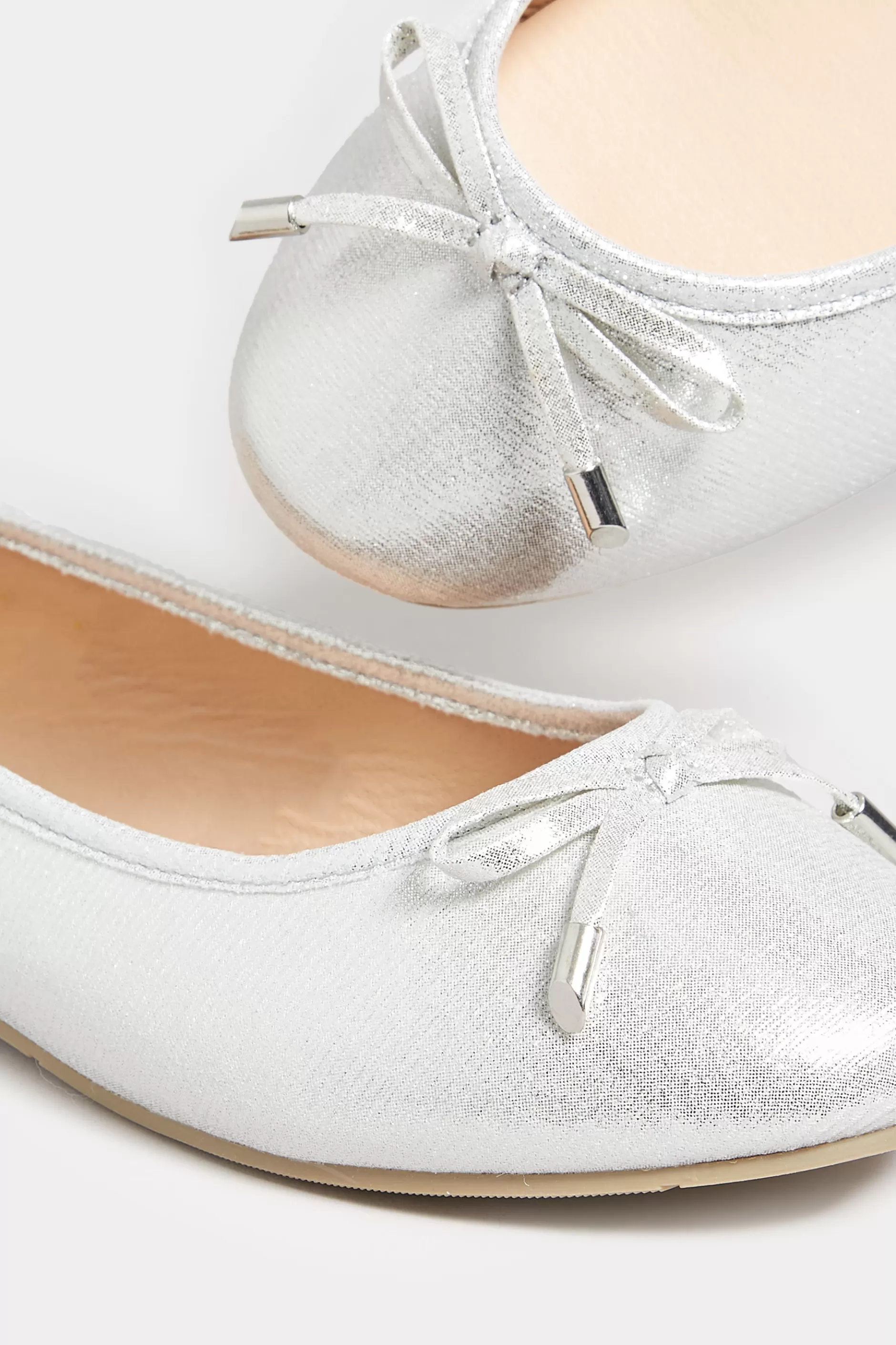 Women M&Co Flat Shoes>Yours Yours Silver Shimmer Ballerina Pumps In Wide E Fit & Extra Wide Eee Fit