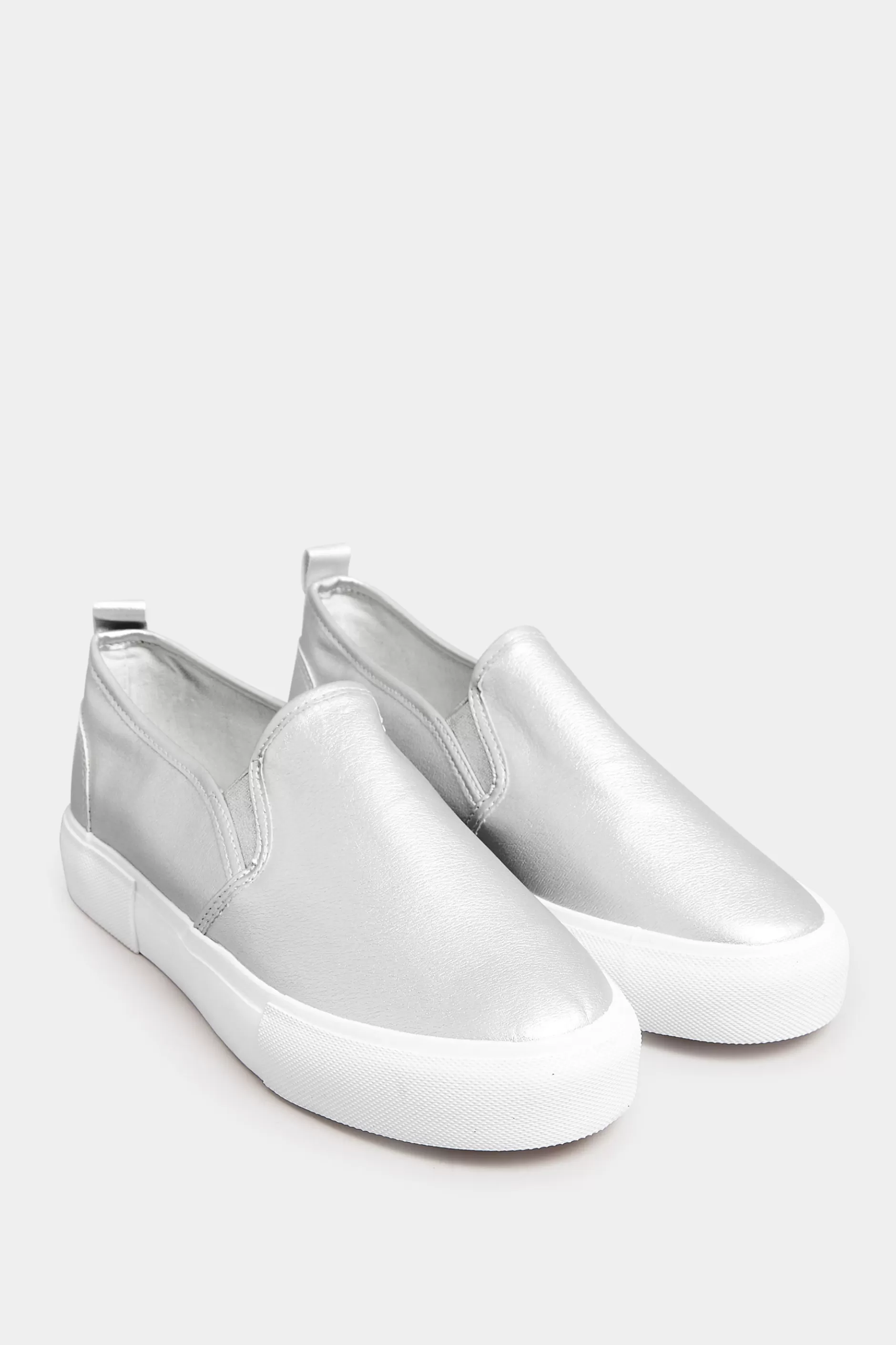 Women M&Co Flat Shoes>Yours Yours Silver Slip-On Trainers In Wide E Fit