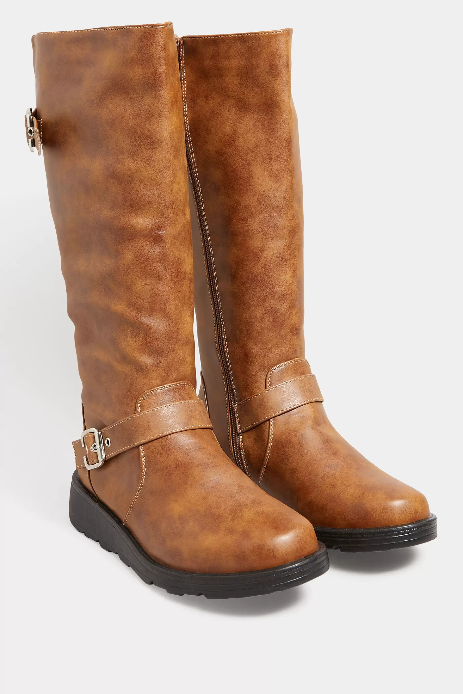 Women M&Co Boots>Yours Yours Tan Brown Knee High Wedge Boots In Wide E Fit