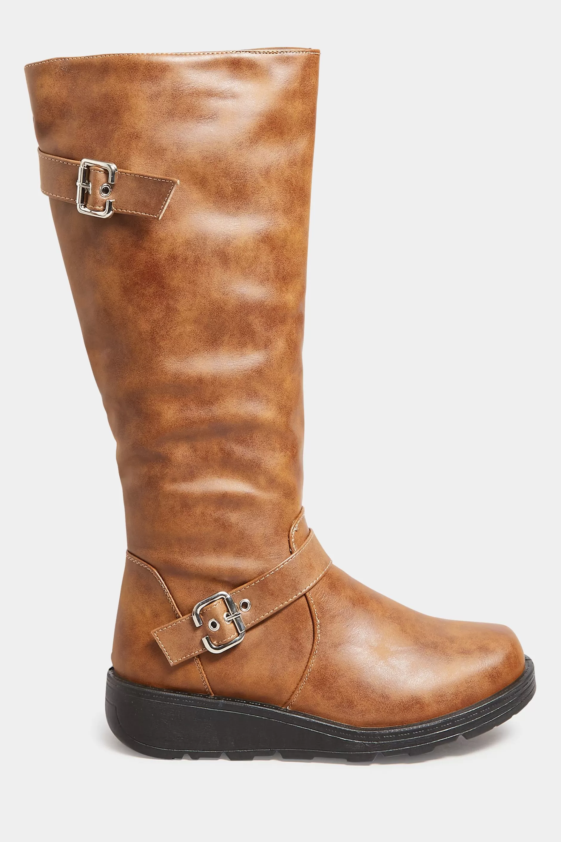 Women M&Co Boots>Yours Yours Tan Brown Knee High Wedge Boots In Wide E Fit