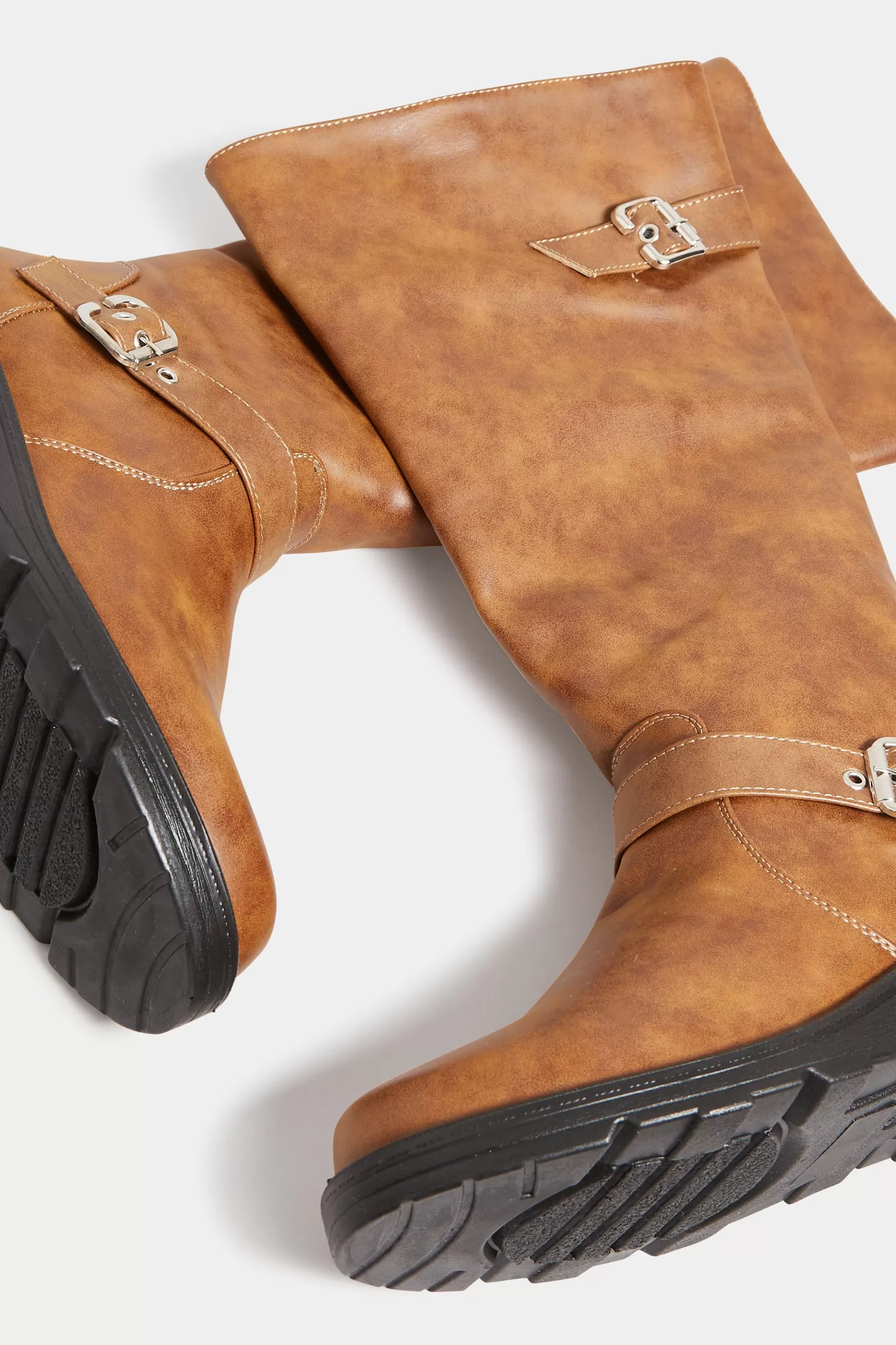 Women M&Co Boots>Yours Yours Tan Brown Knee High Wedge Boots In Wide E Fit