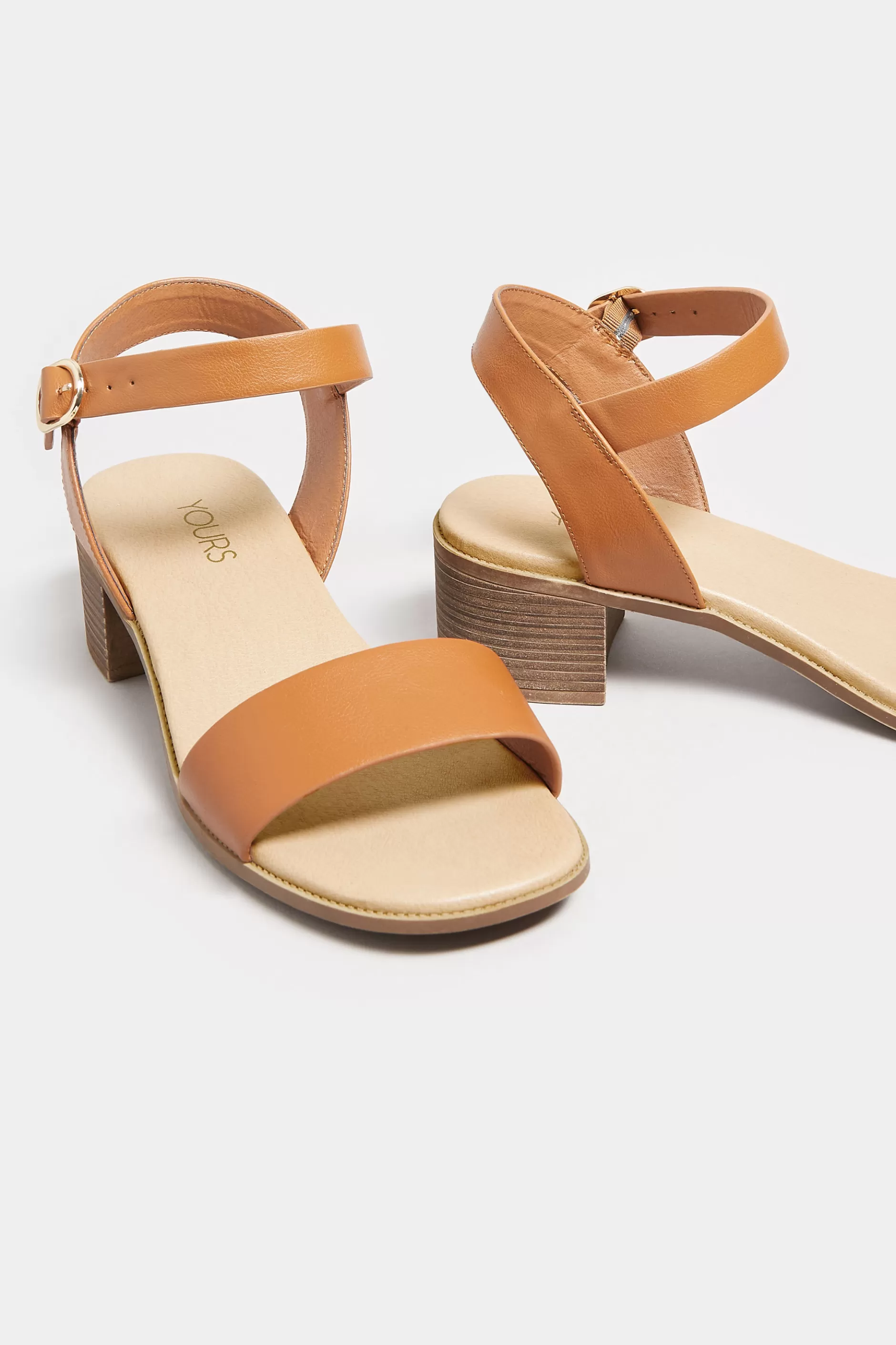 Women M&Co Sandals>Yours Yours Tan Brown Strappy Low Heel Sandals In Extra Wide Eee Fit