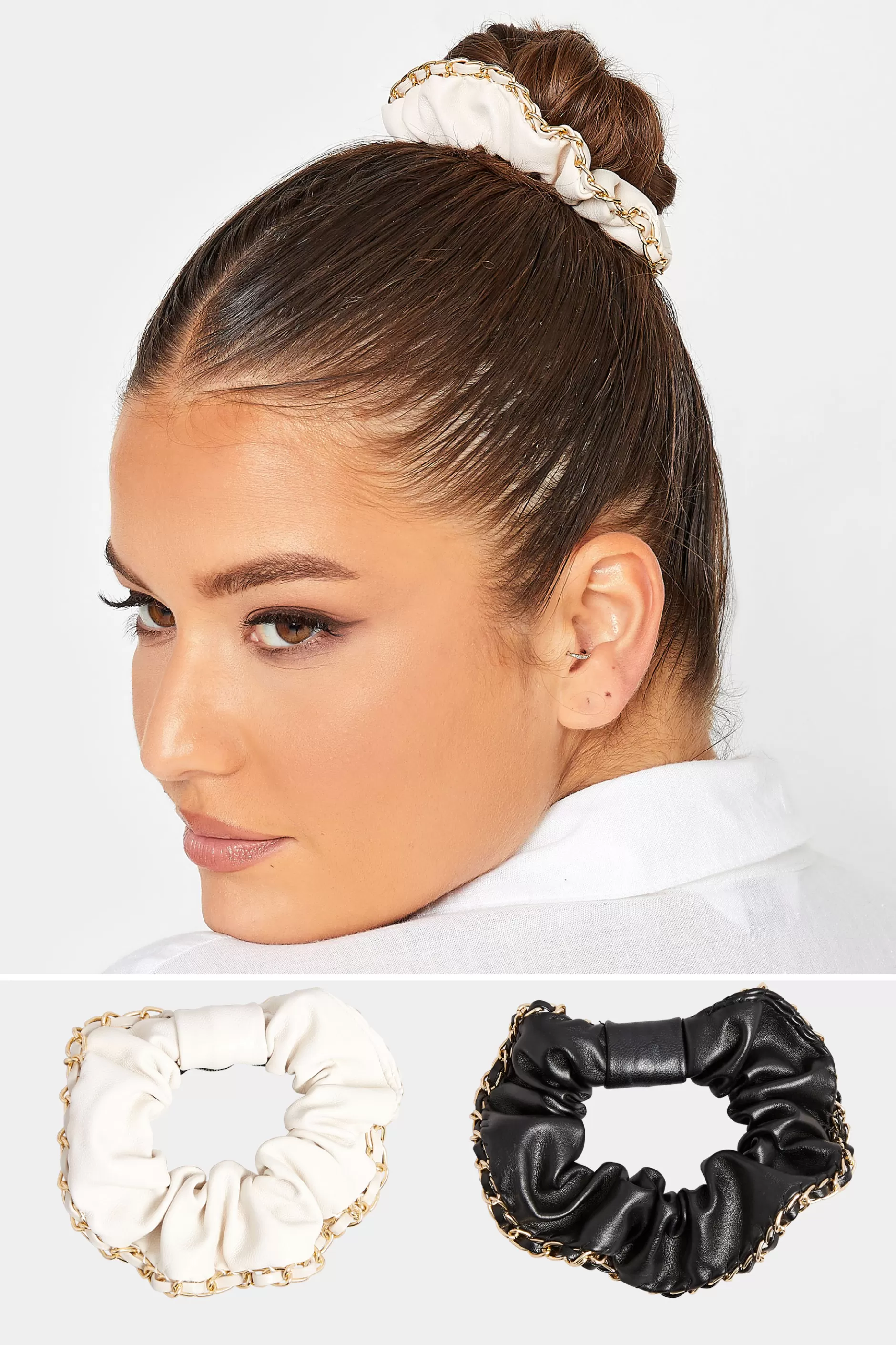 Women M&Co Hair Accessories>Yours Yours White 2 Pack Chain Scrunchie Set