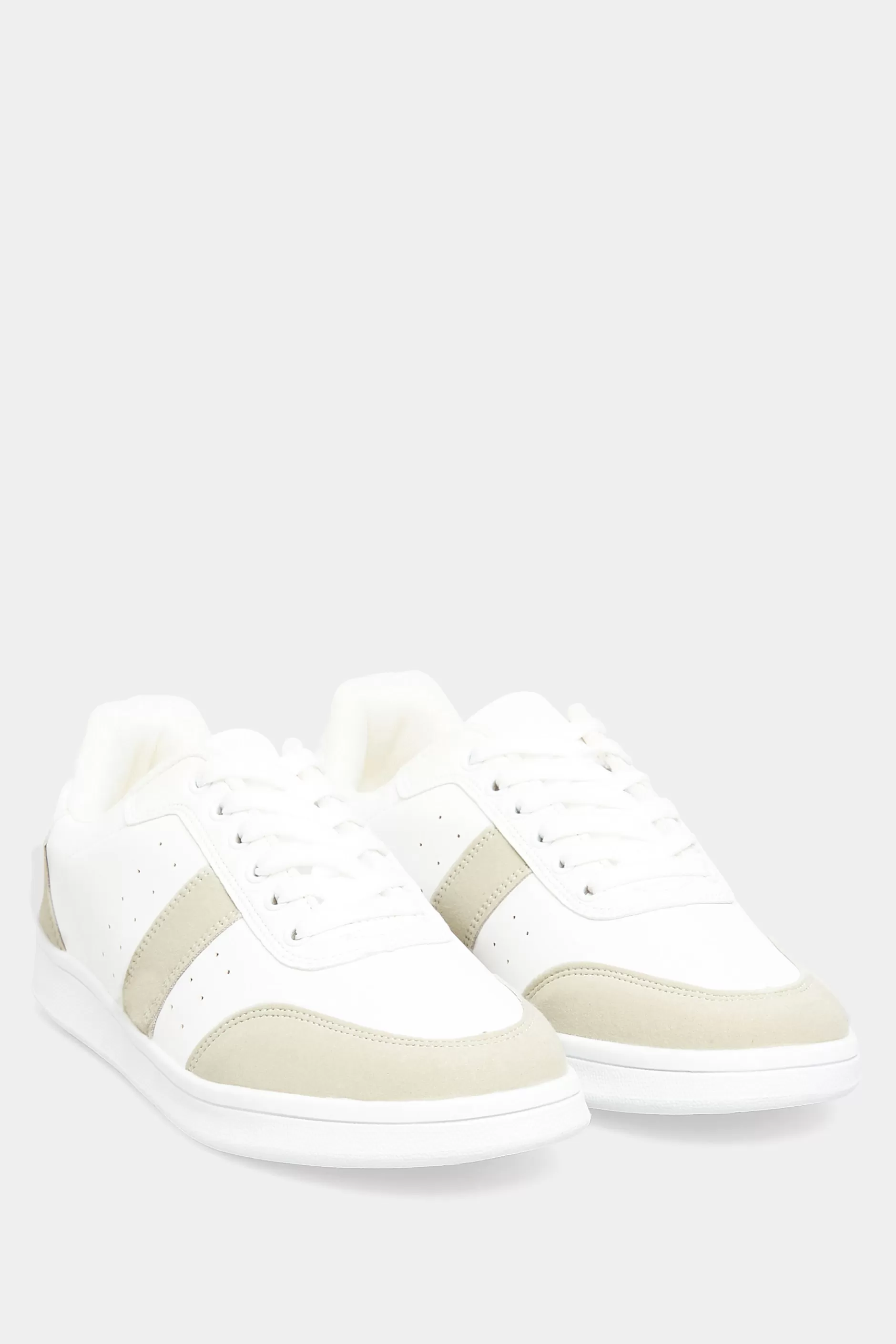 Women M&Co Trainers>Yours Yours White & Beige Brown Stripe Trainers In Wide E Fit