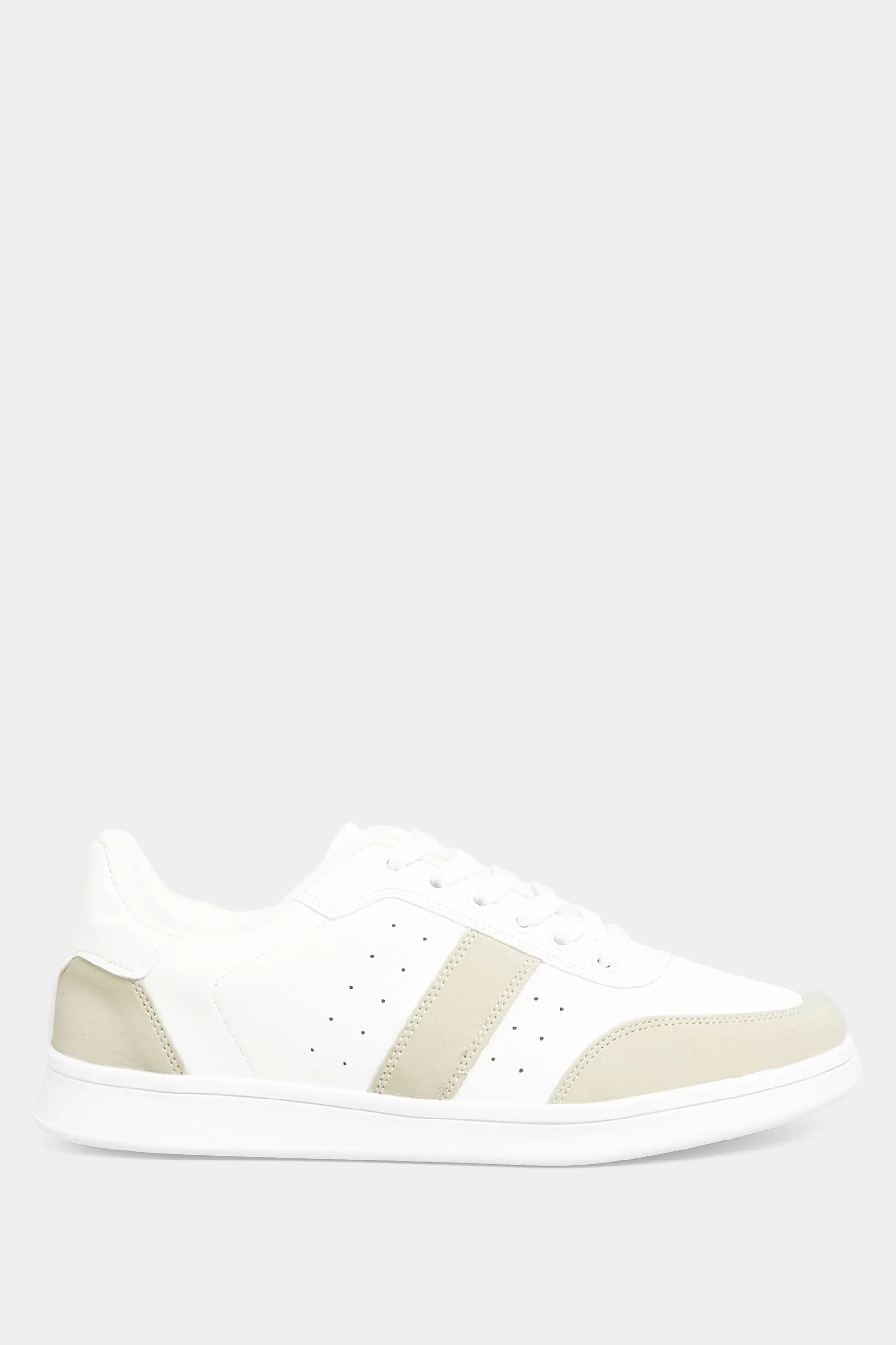 Women M&Co Trainers>Yours Yours White & Beige Brown Stripe Trainers In Wide E Fit