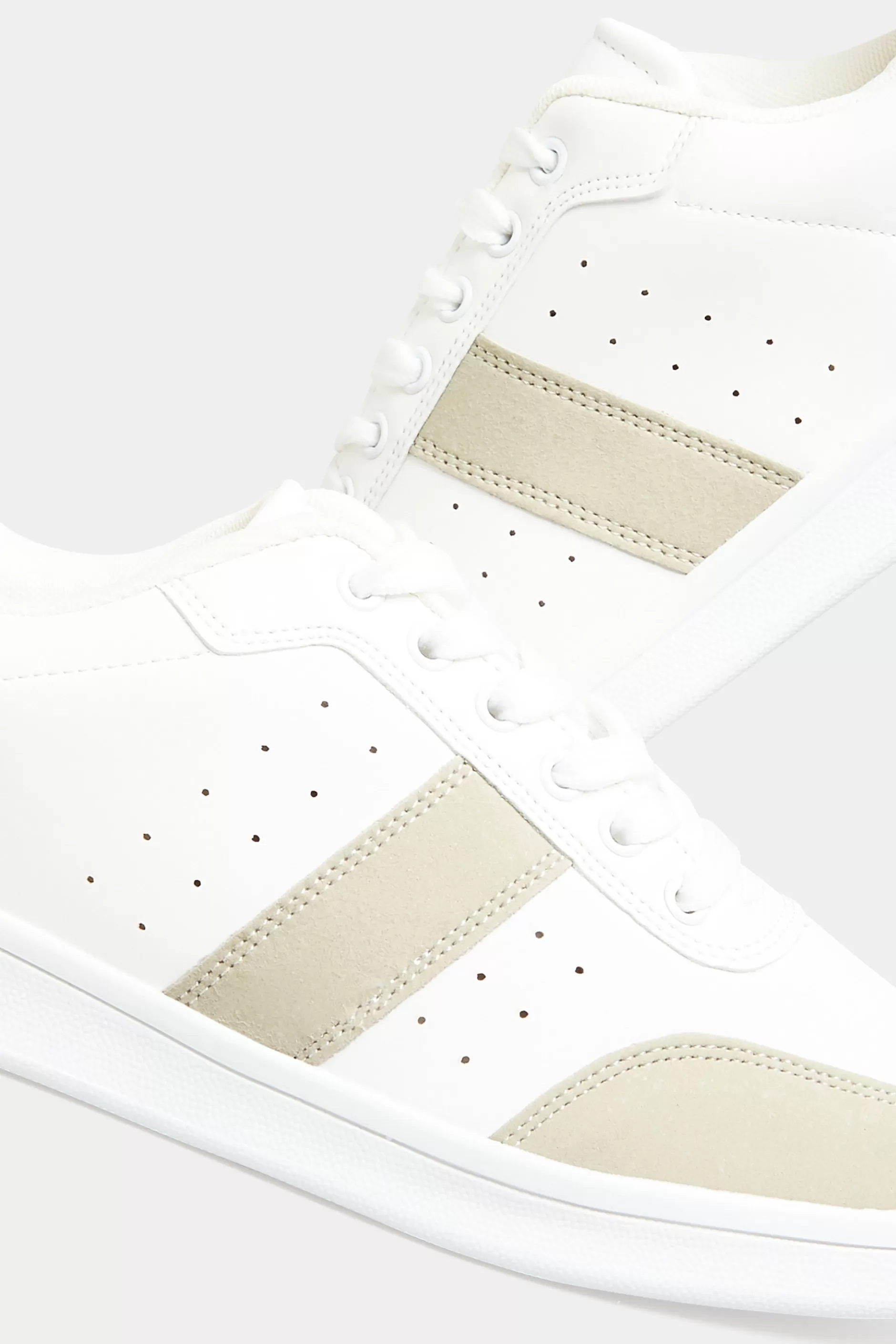 Women M&Co Trainers>Yours Yours White & Beige Brown Stripe Trainers In Wide E Fit