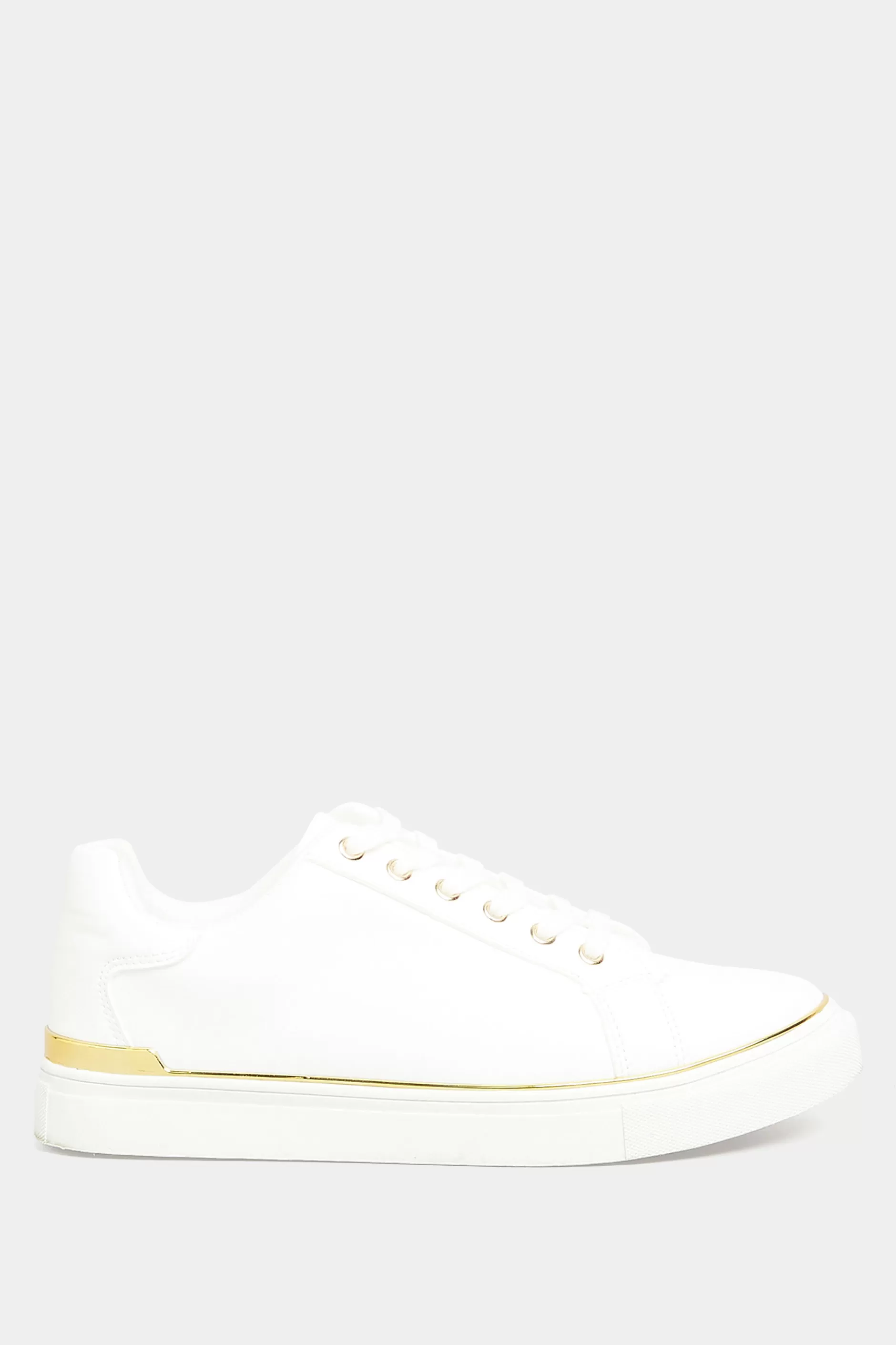 Women M&Co Flat Shoes>Yours Yours White & Gold Hardware Trainers In Extra Wide Eee Fit