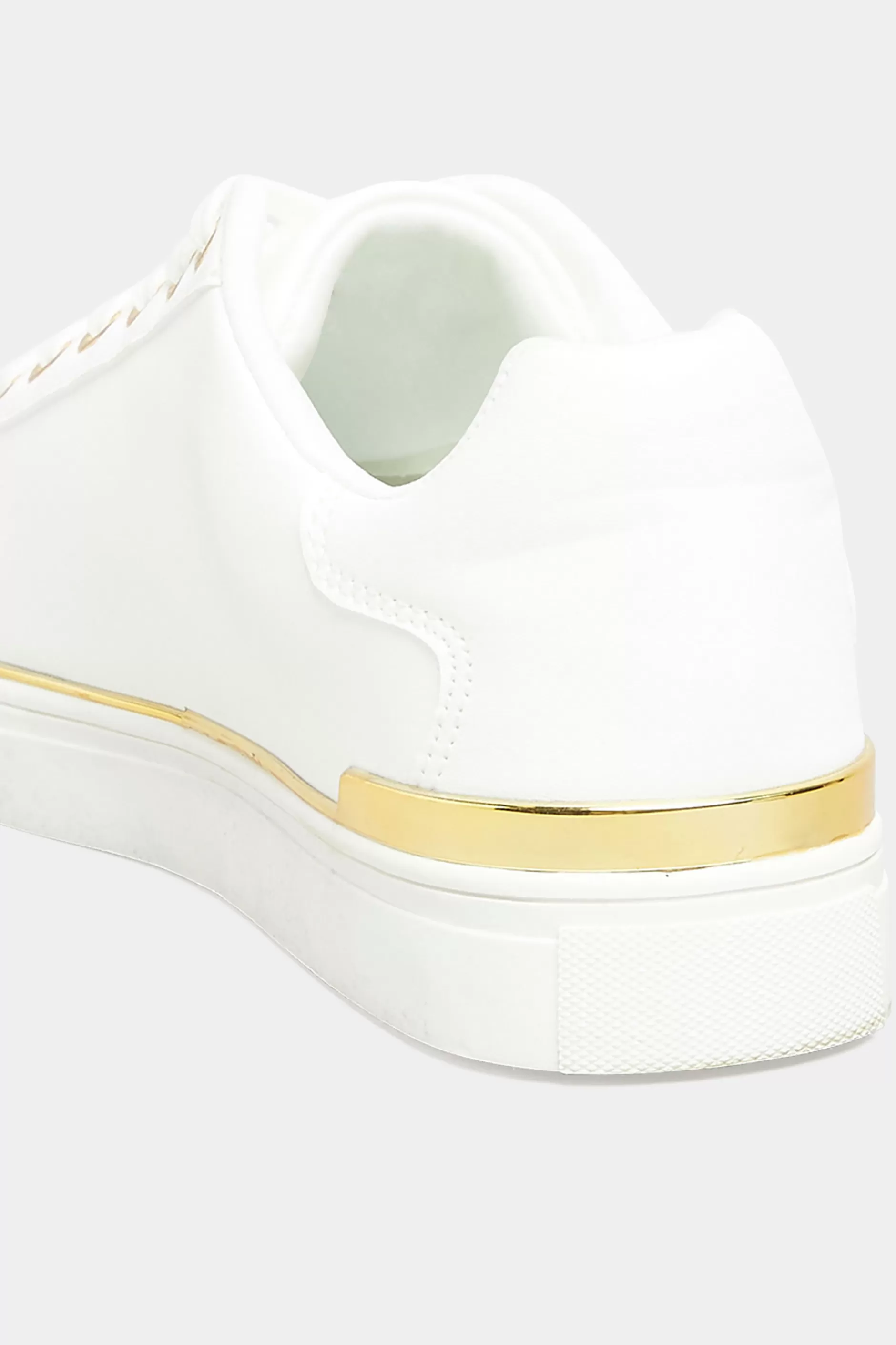 Women M&Co Flat Shoes>Yours Yours White & Gold Hardware Trainers In Extra Wide Eee Fit