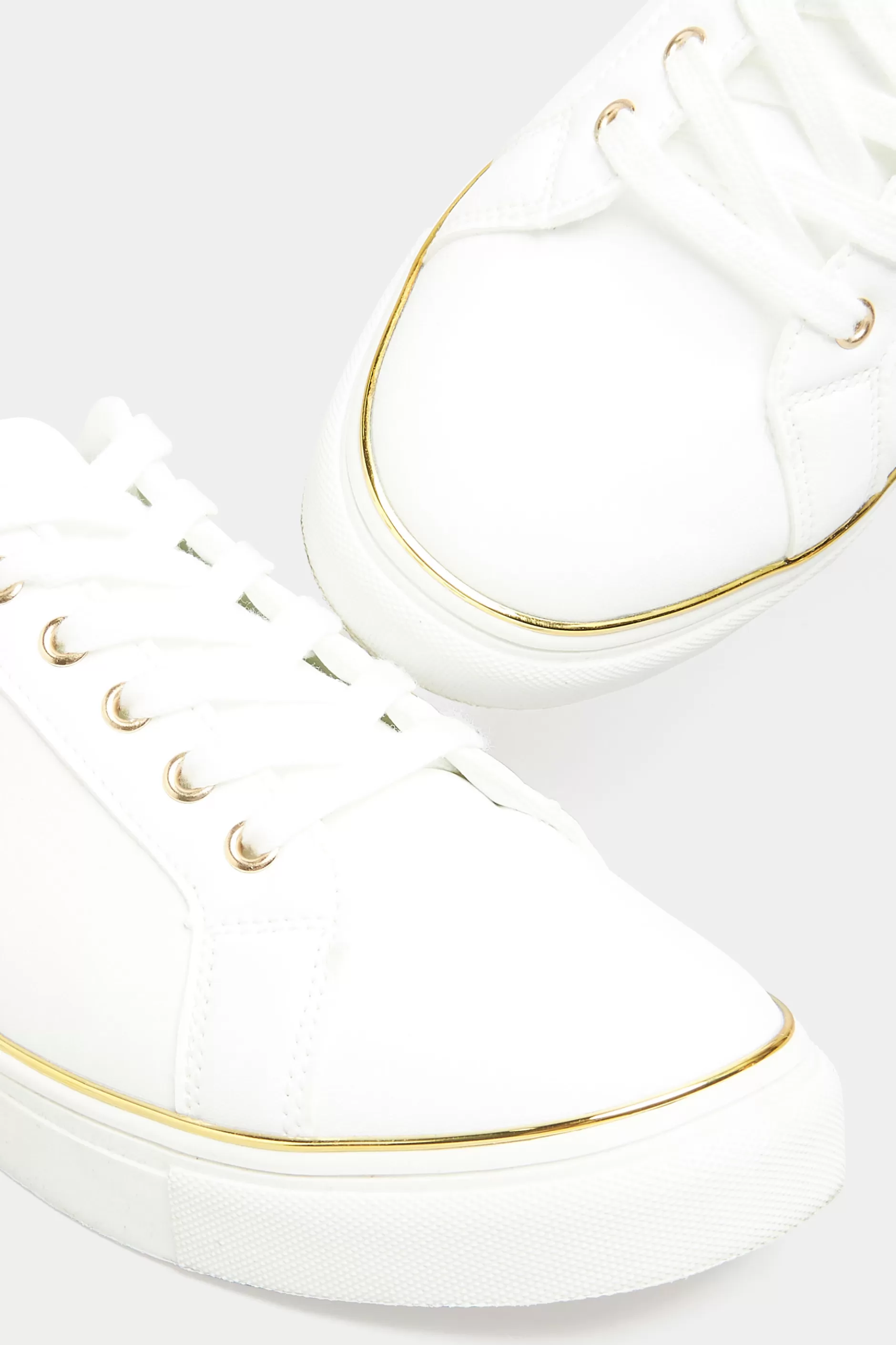 Women M&Co Flat Shoes>Yours Yours White & Gold Hardware Trainers In Extra Wide Eee Fit