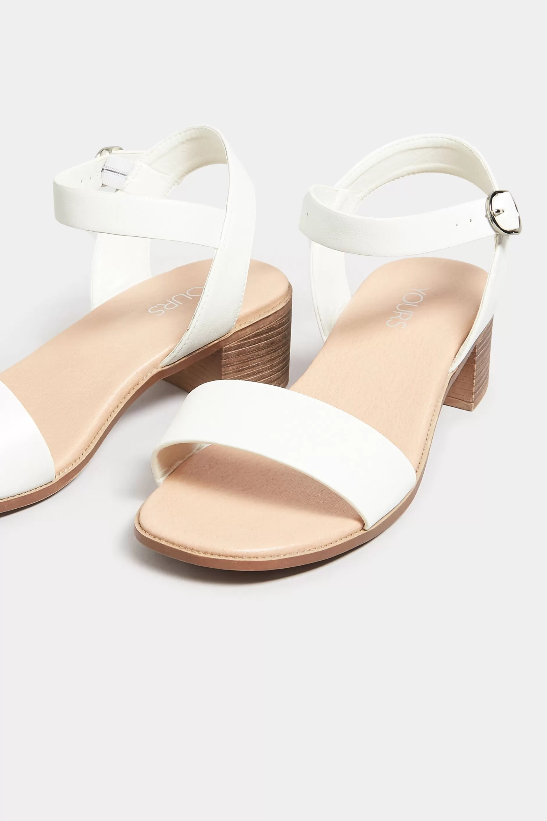 Women M&Co Heels>Yours Yours White Block Strappy Low Heel Sandals In Extra Wide Eee Fit