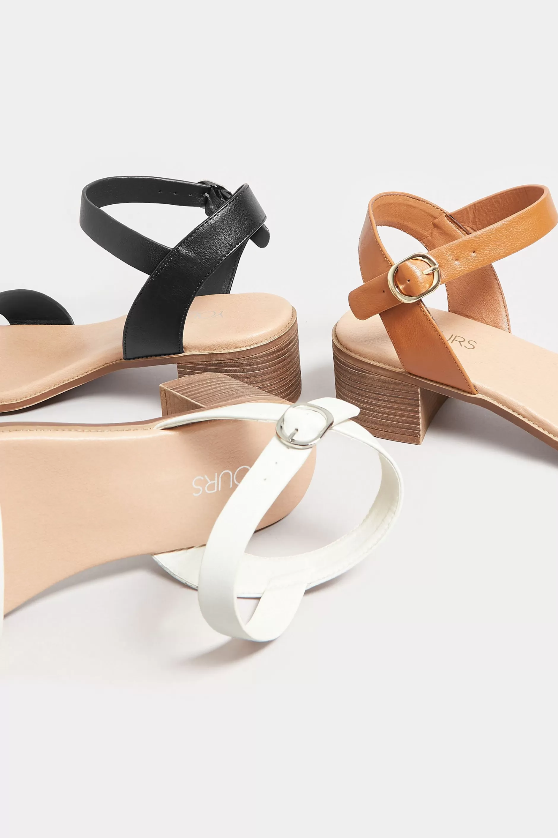 Women M&Co Heels>Yours Yours White Block Strappy Low Heel Sandals In Extra Wide Eee Fit