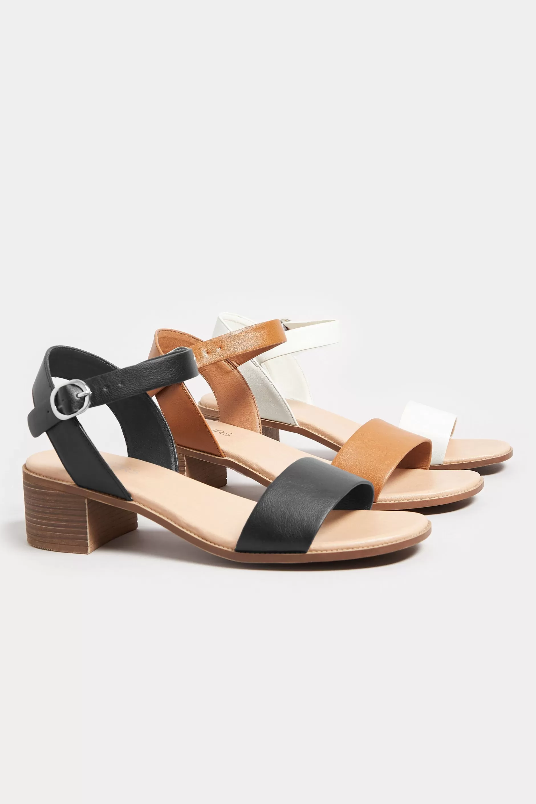 Women M&Co Heels>Yours Yours White Block Strappy Low Heel Sandals In Extra Wide Eee Fit