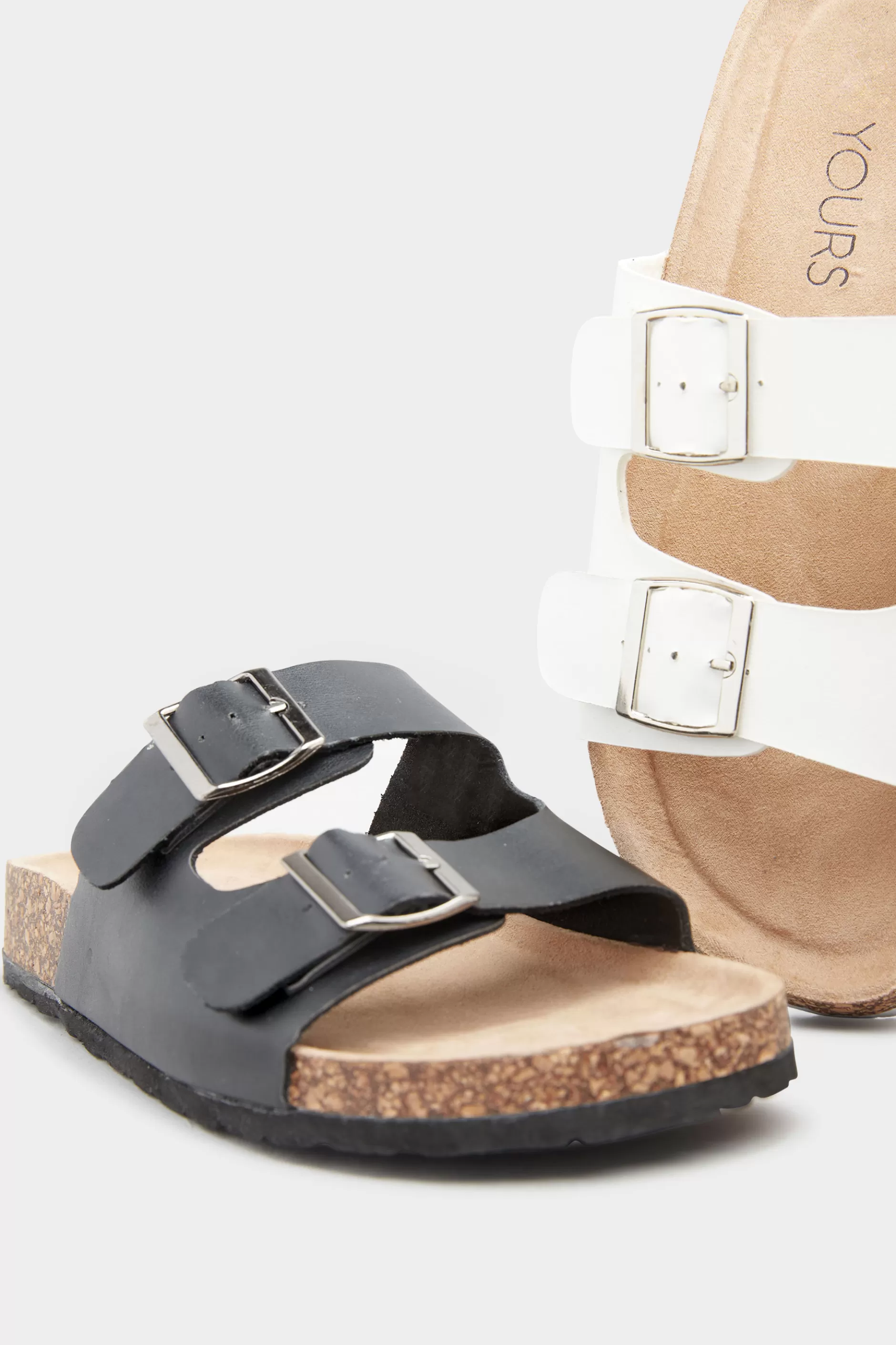 Women M&Co Flat Shoes>Yours Yours White Buckle Strap Footbed Sandals In Extra Wide Eee Fit