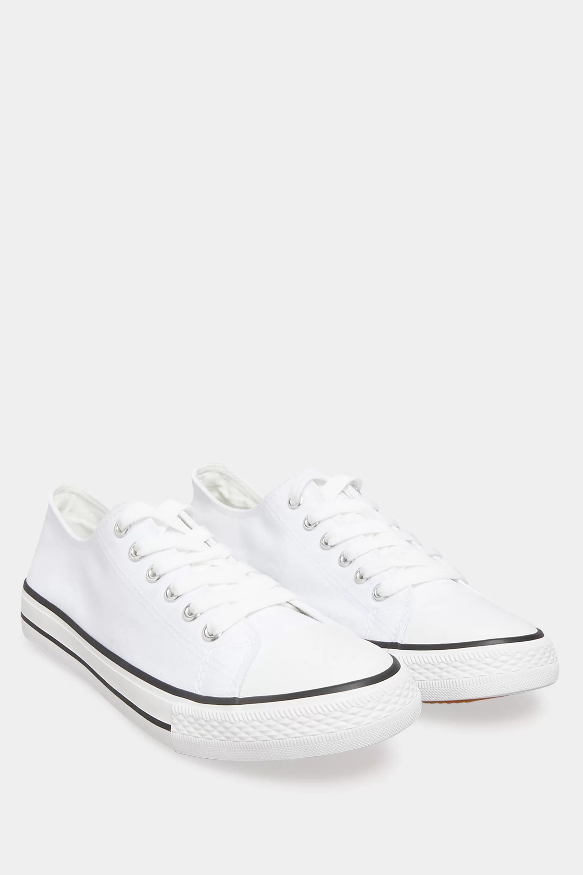 Women M&Co Flat Shoes>Yours Yours White Canvas Low Trainers In Wide E Fit
