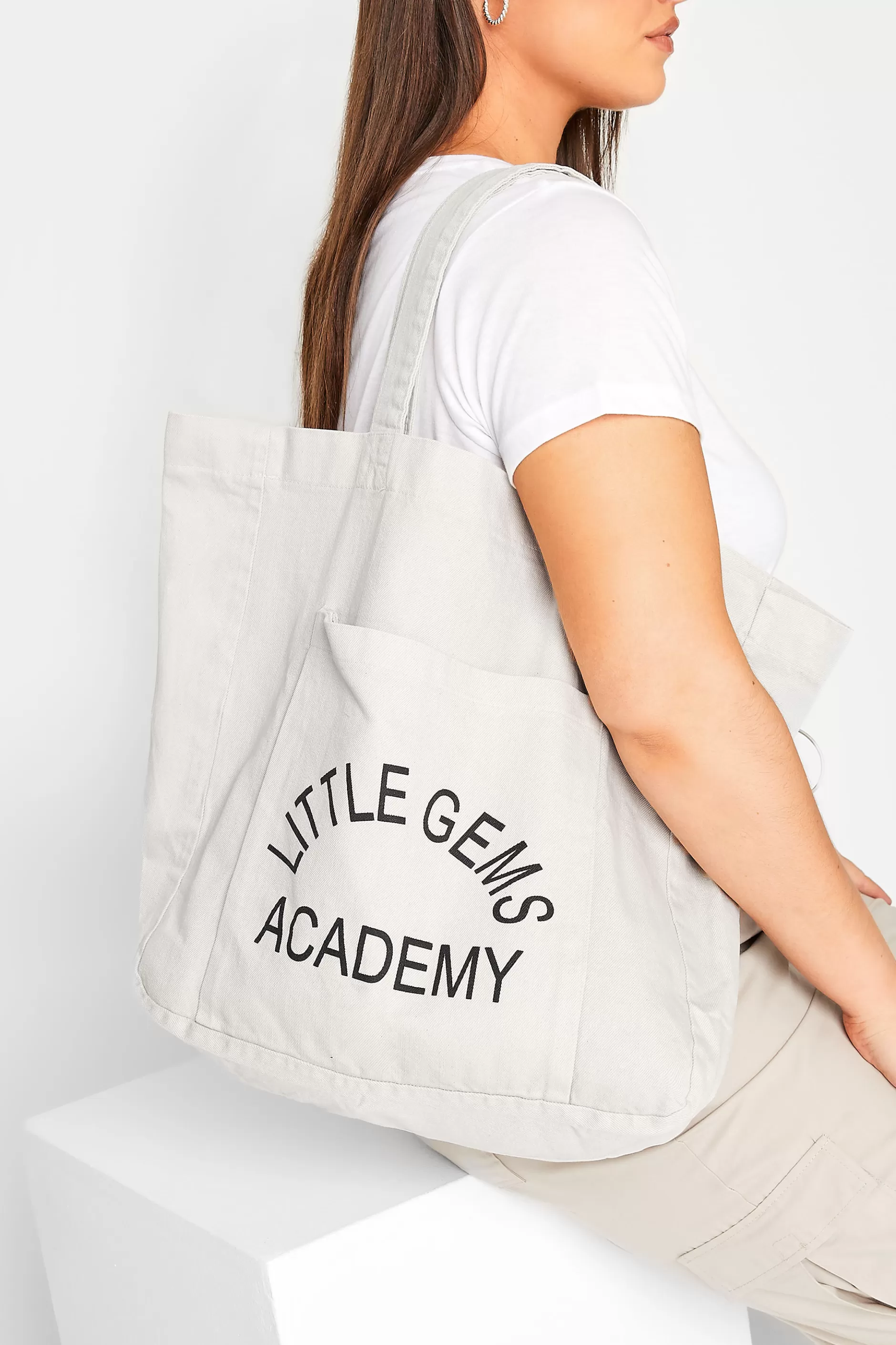 Women M&Co Bags>Yours Yours White Canvas Pocket Tote Bag