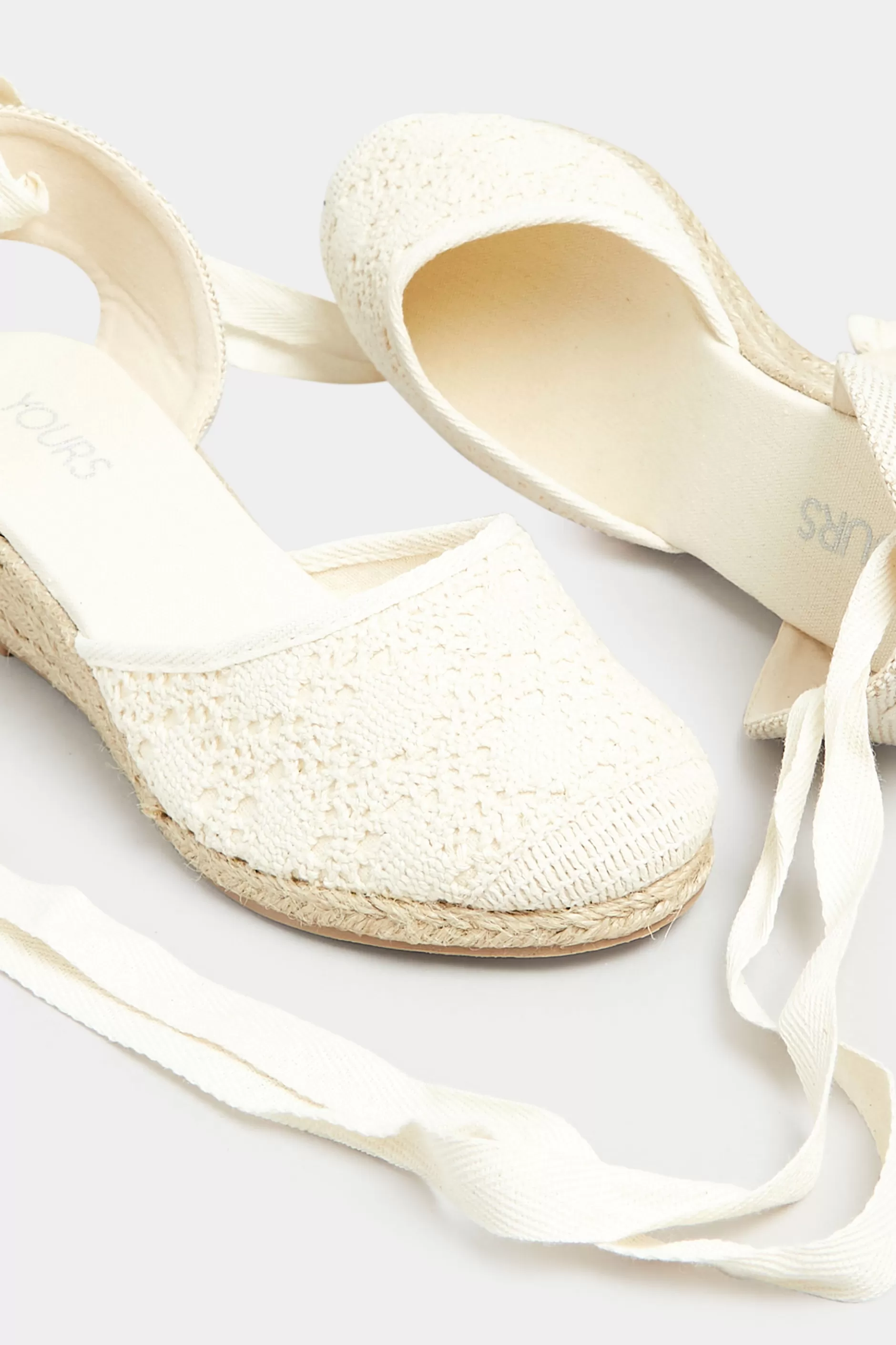 Women M&Co Sandals>Yours Yours White Crochet Lace Up Espadrille Wedges In Wide E Fit & Extra Wide Eee Fit