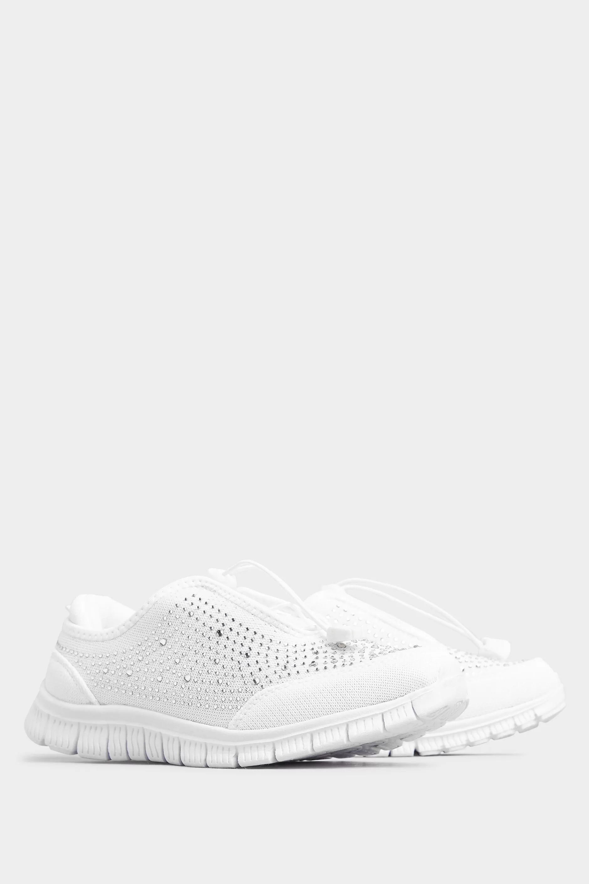 Women M&Co Trainers>Yours Yours White Diamante Embellished Trainer In Extra Wide Eee Fit
