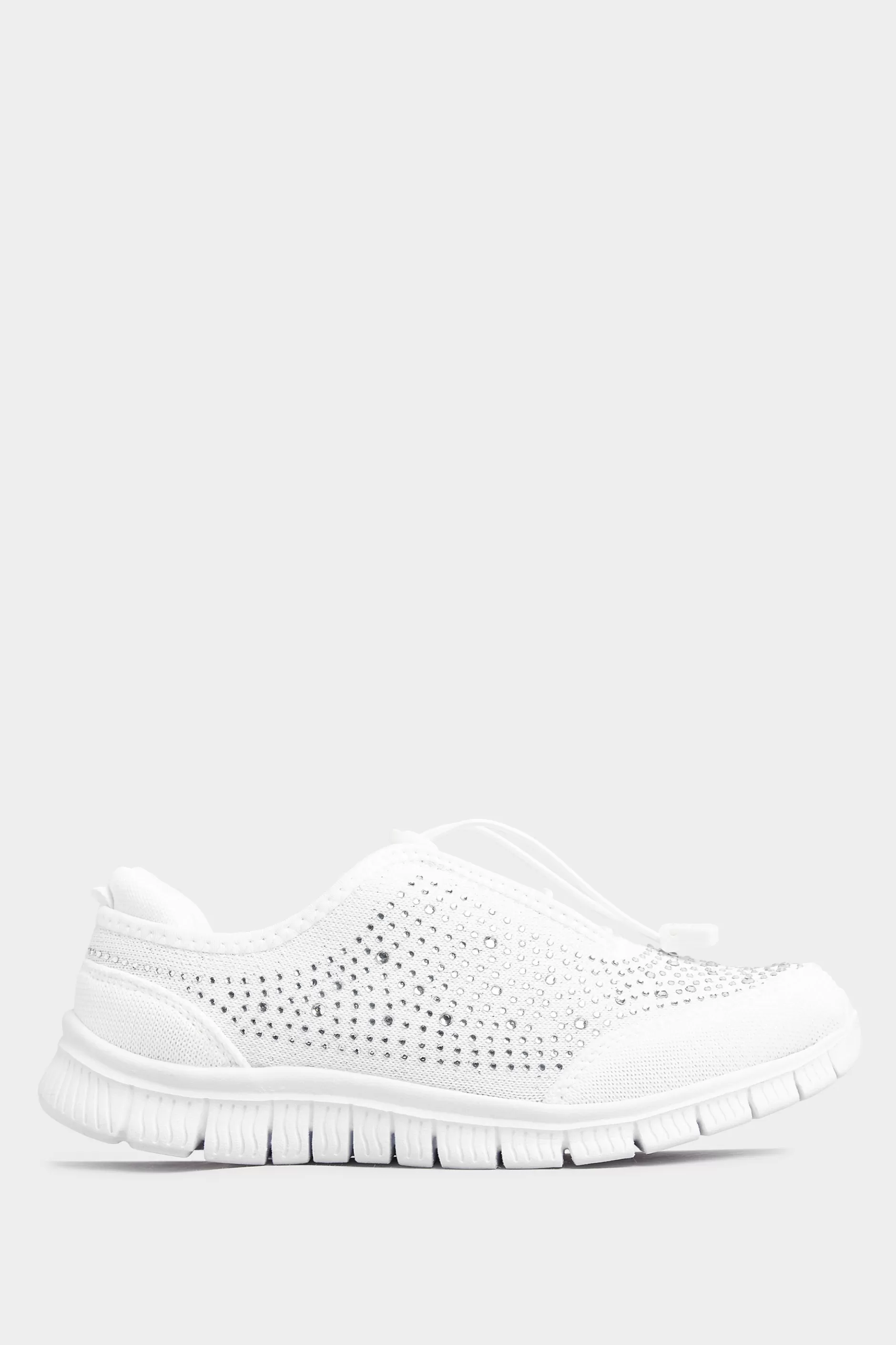 Women M&Co Trainers>Yours Yours White Diamante Embellished Trainer In Extra Wide Eee Fit