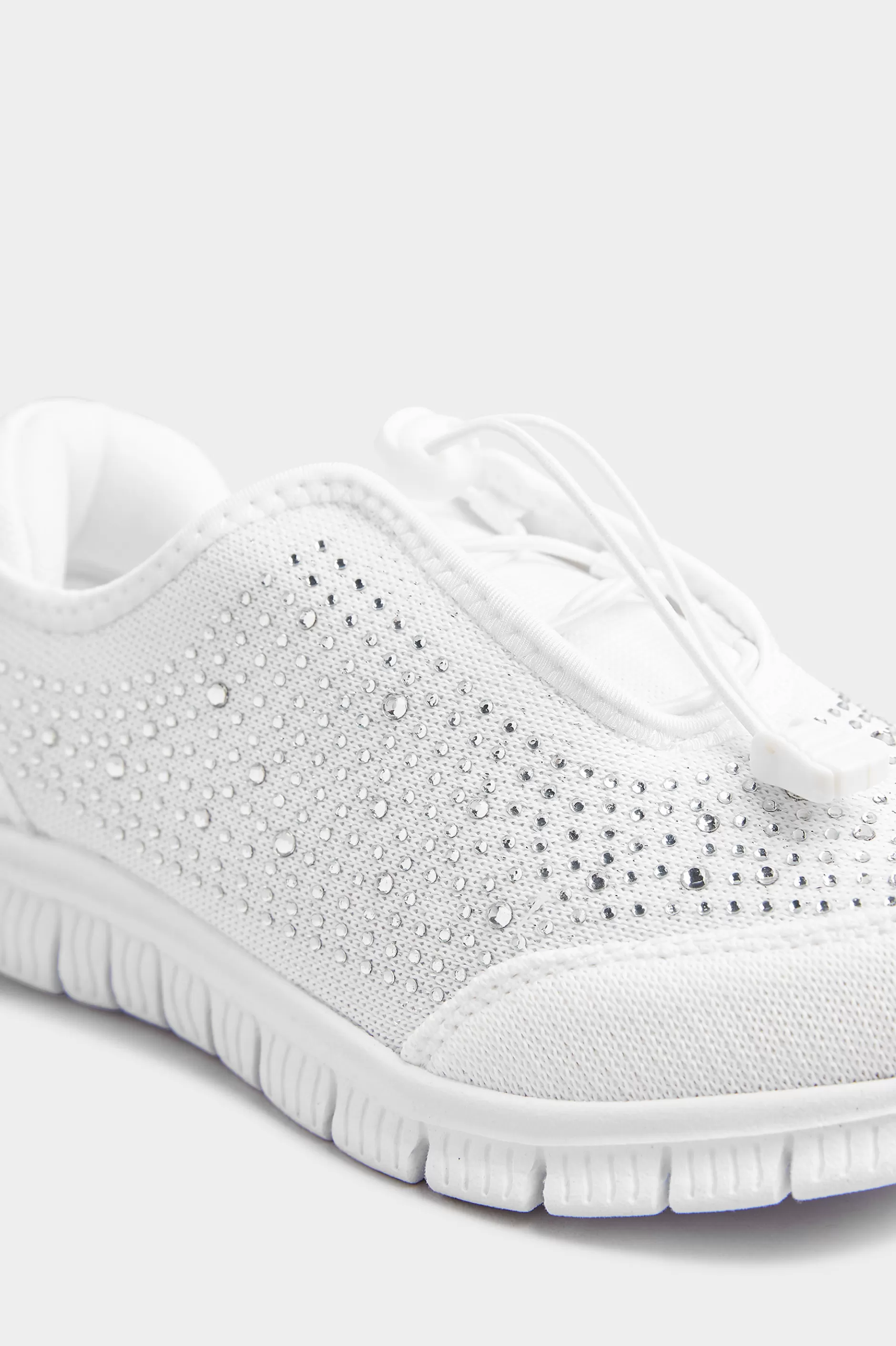 Women M&Co Trainers>Yours Yours White Diamante Embellished Trainer In Extra Wide Eee Fit
