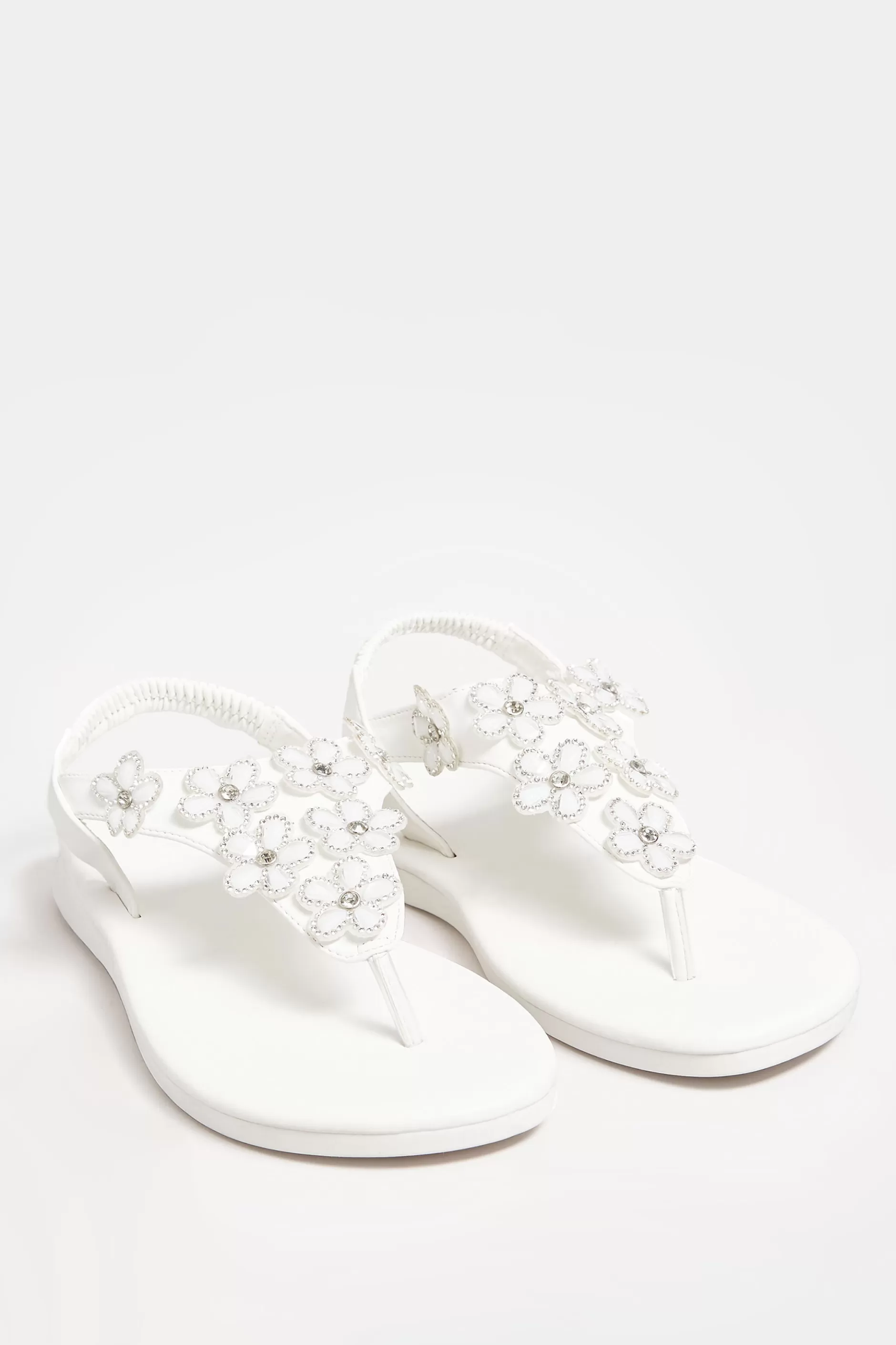 Women M&Co Flat Shoes>Yours Yours White Diamante Flower Sandals In Wide E Fit & Extra Wide Eee Fit