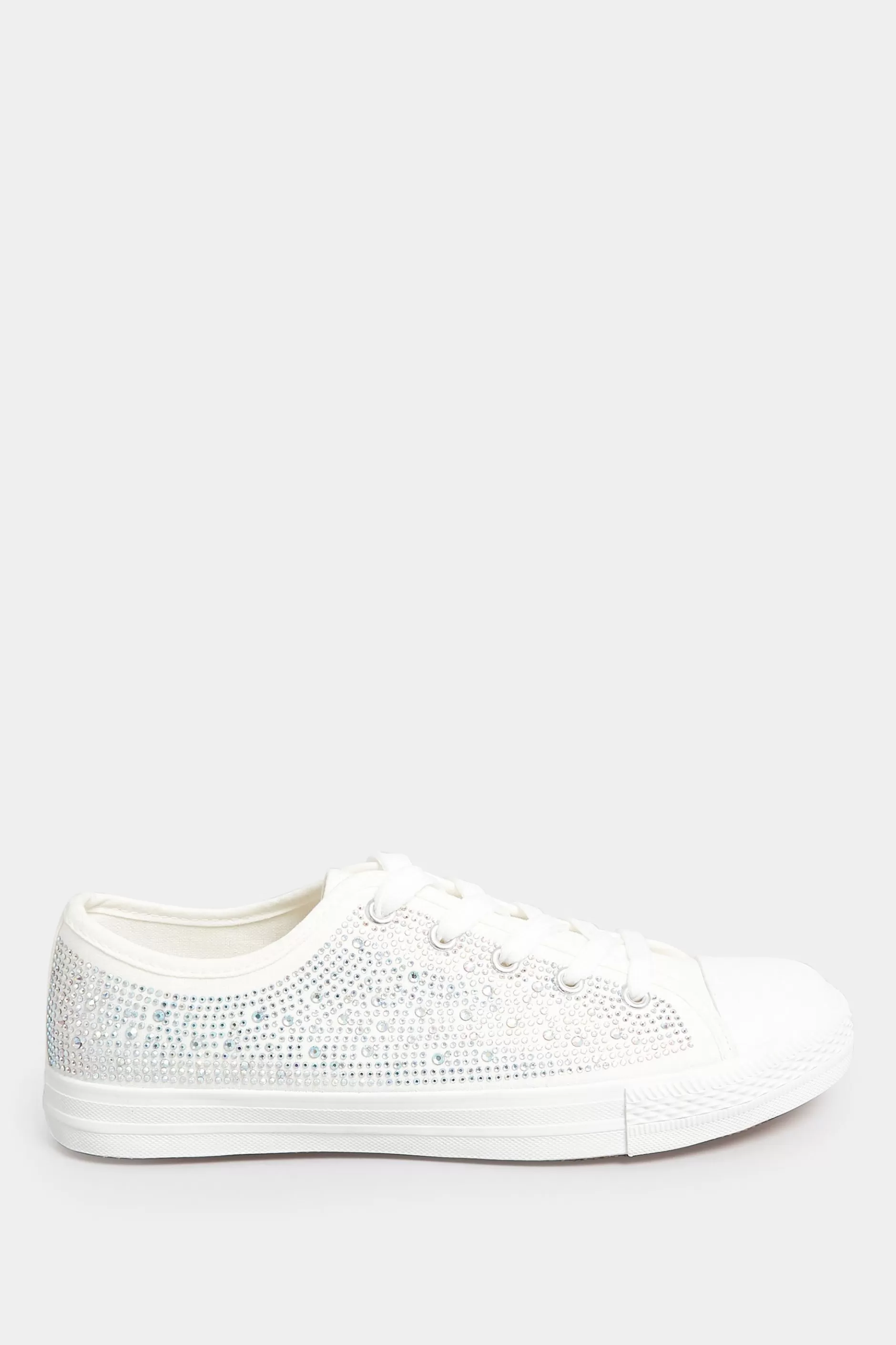Women M&Co Flat Shoes>Yours Yours White Diamante Low Trainer In Wide E Fit