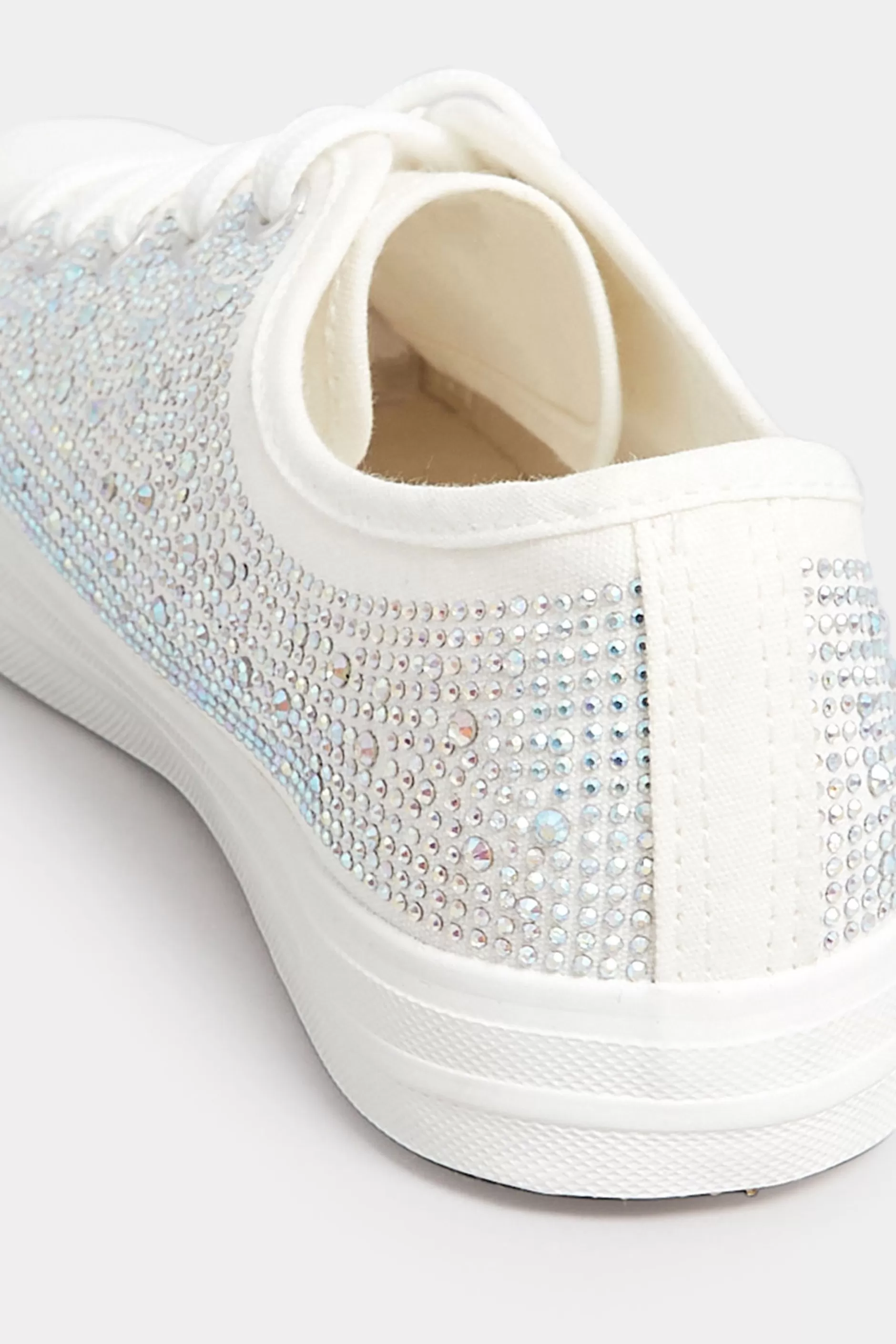 Women M&Co Flat Shoes>Yours Yours White Diamante Low Trainer In Wide E Fit