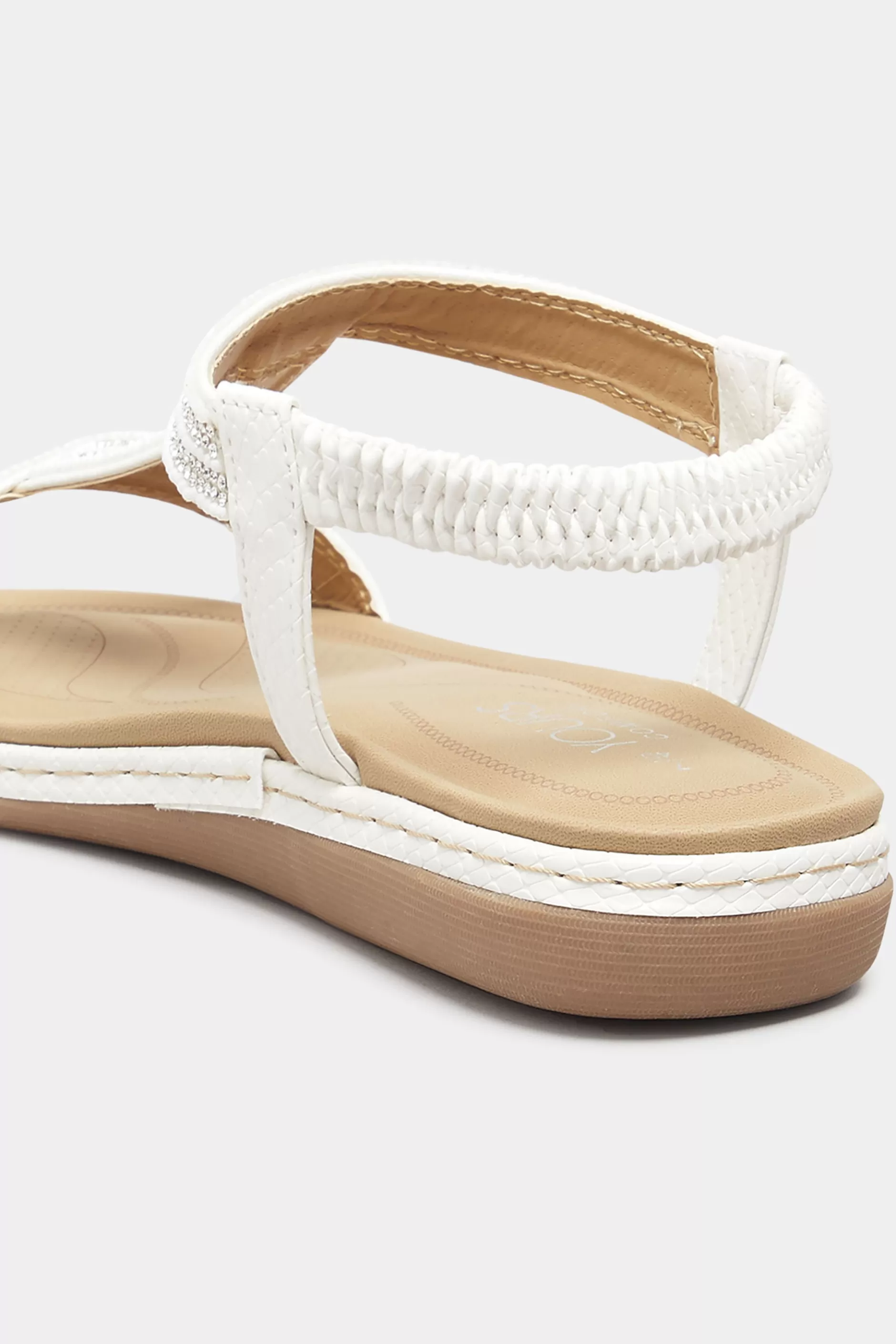 Women M&Co Flat Shoes>Yours Yours White Diamante Strap Sandals In Wide E Fit & Extra Wide Eee Fit