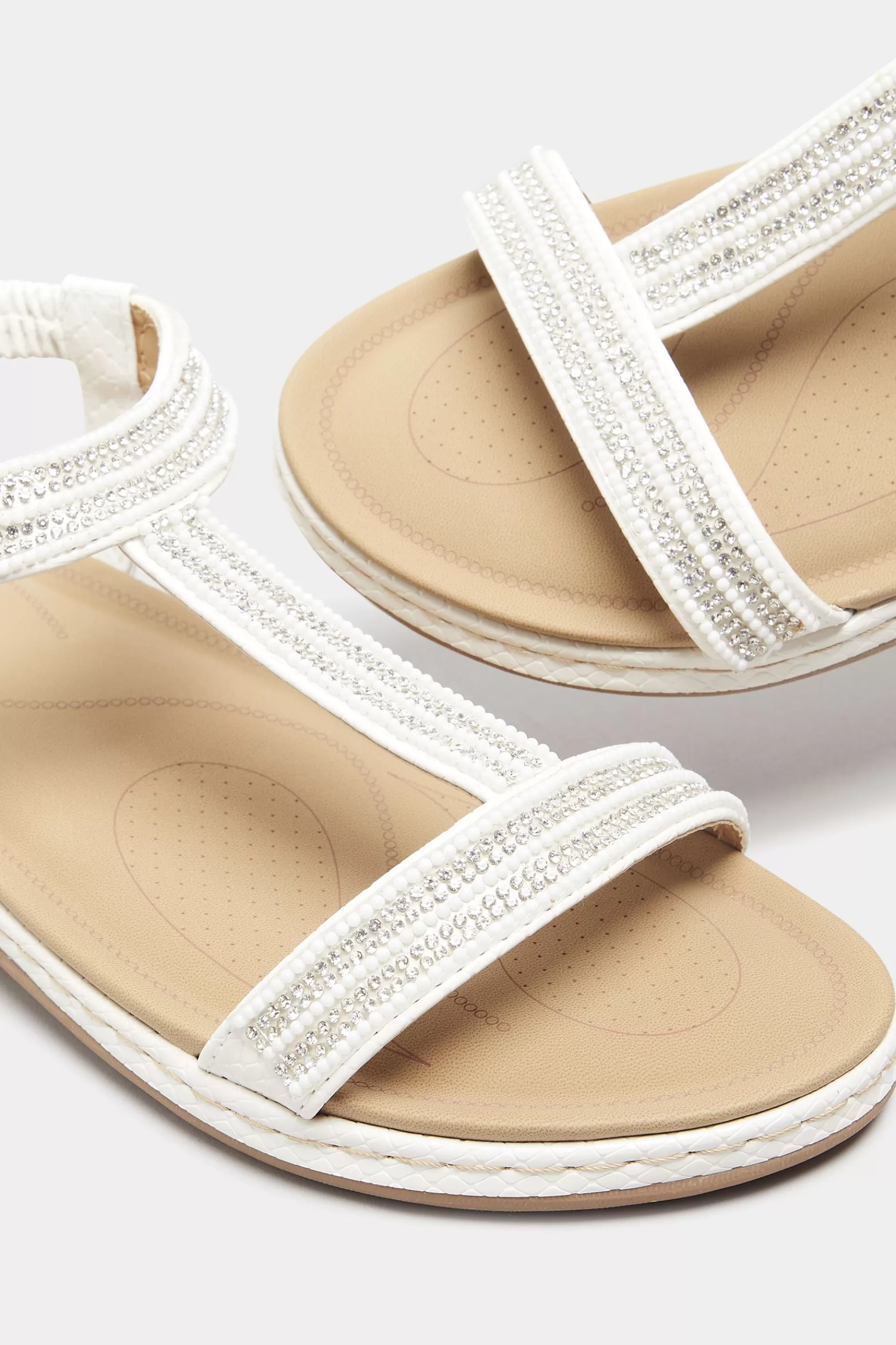 Women M&Co Flat Shoes>Yours Yours White Diamante Strap Sandals In Wide E Fit & Extra Wide Eee Fit