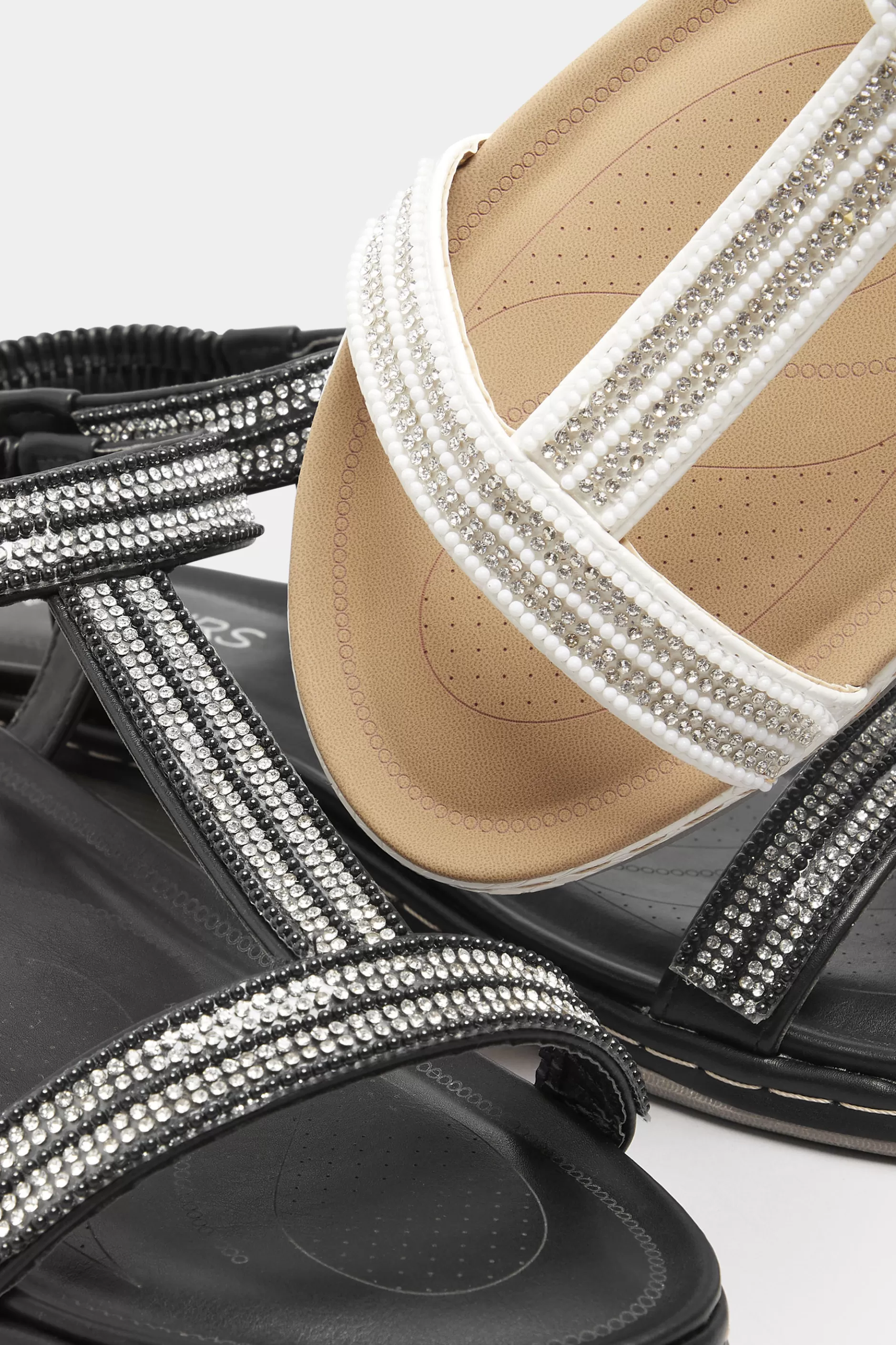 Women M&Co Flat Shoes>Yours Yours White Diamante Strap Sandals In Wide E Fit & Extra Wide Eee Fit