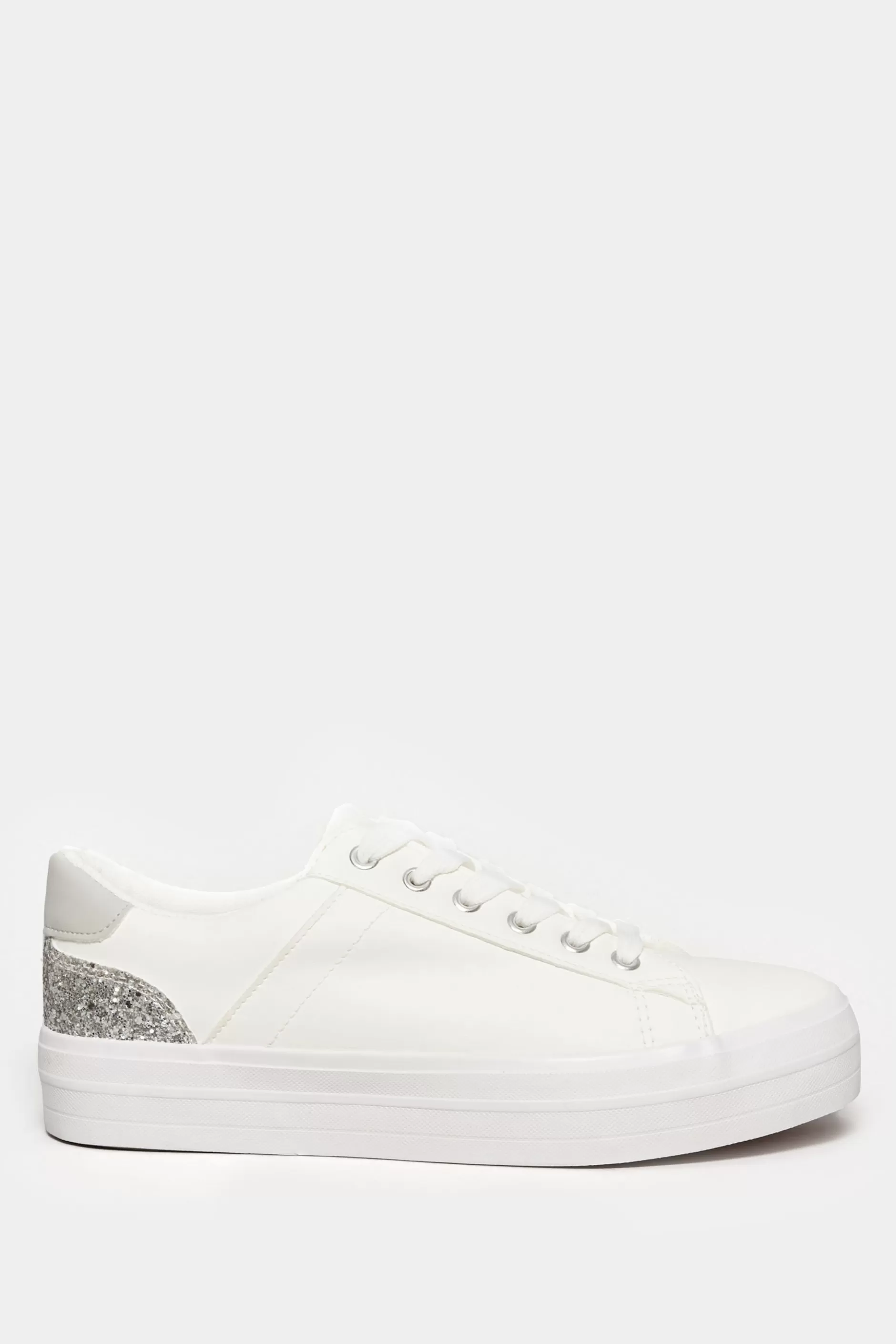 Women M&Co Flat Shoes>Yours Yours White Glitter Detail Trainers In Wide E Fit