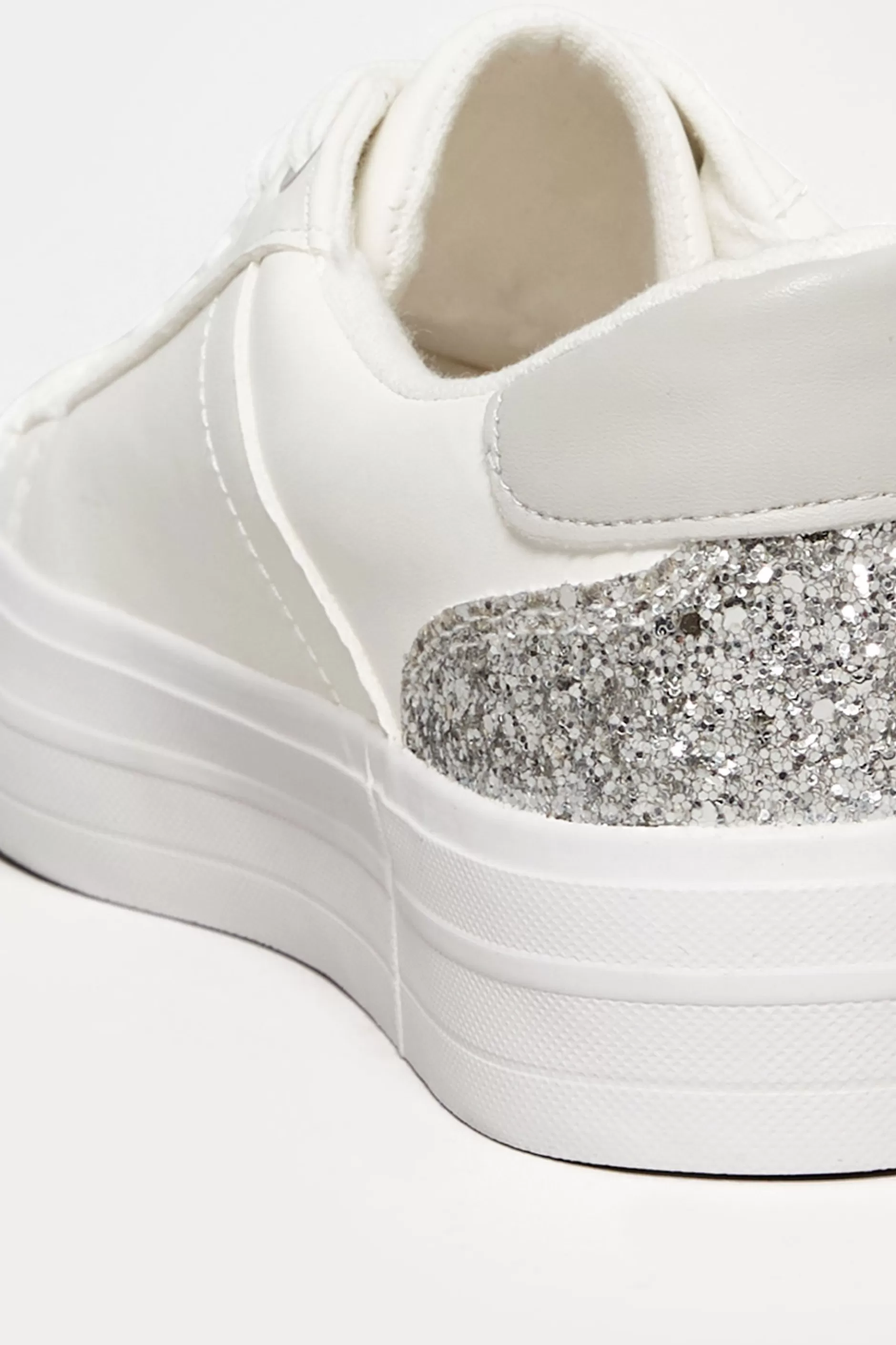 Women M&Co Flat Shoes>Yours Yours White Glitter Detail Trainers In Wide E Fit