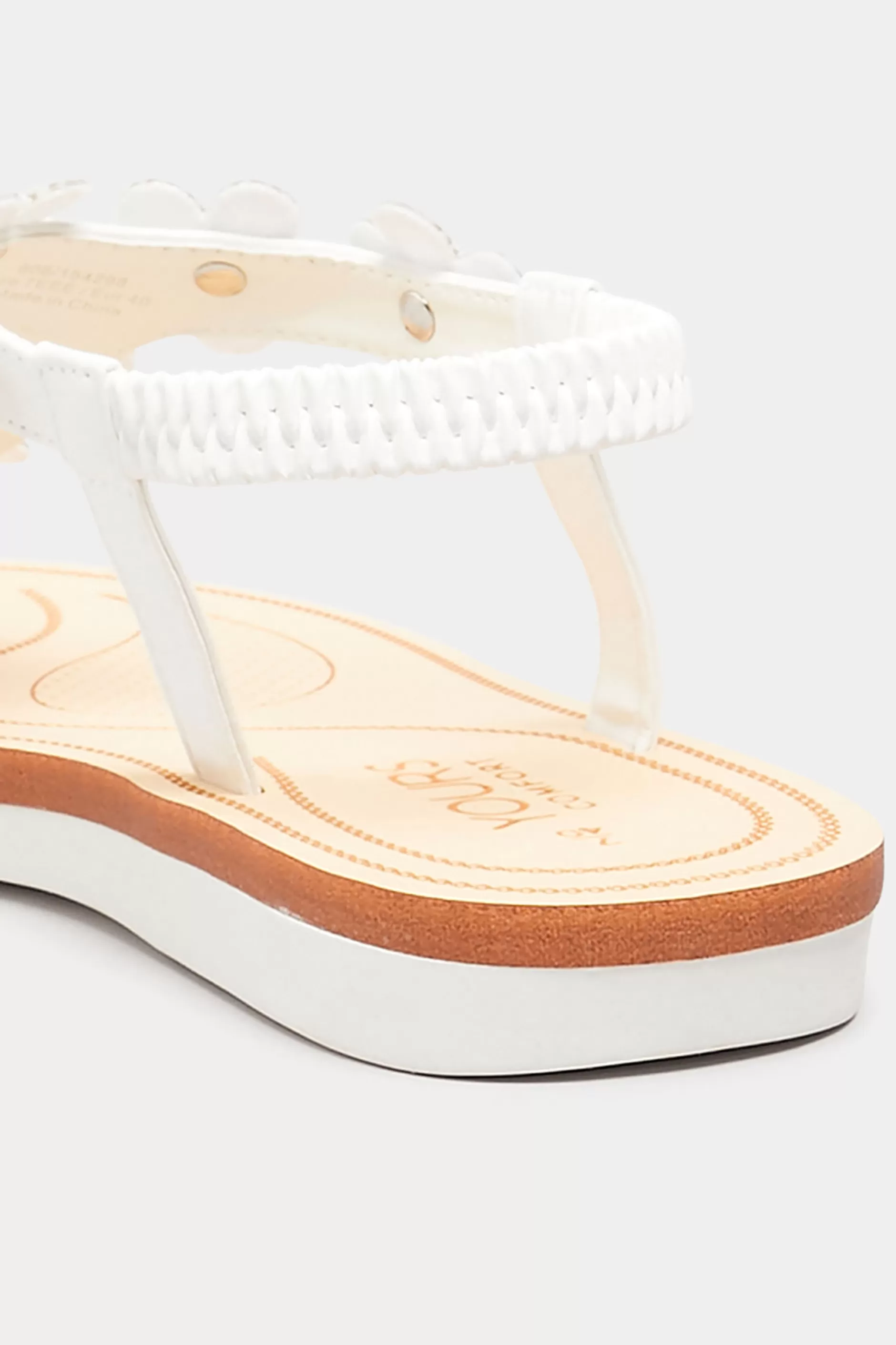 Women M&Co Flat Shoes>Yours Yours White Pu Diamante Flower Sandals In Wide E Fit & Extra Wide Eee Fit