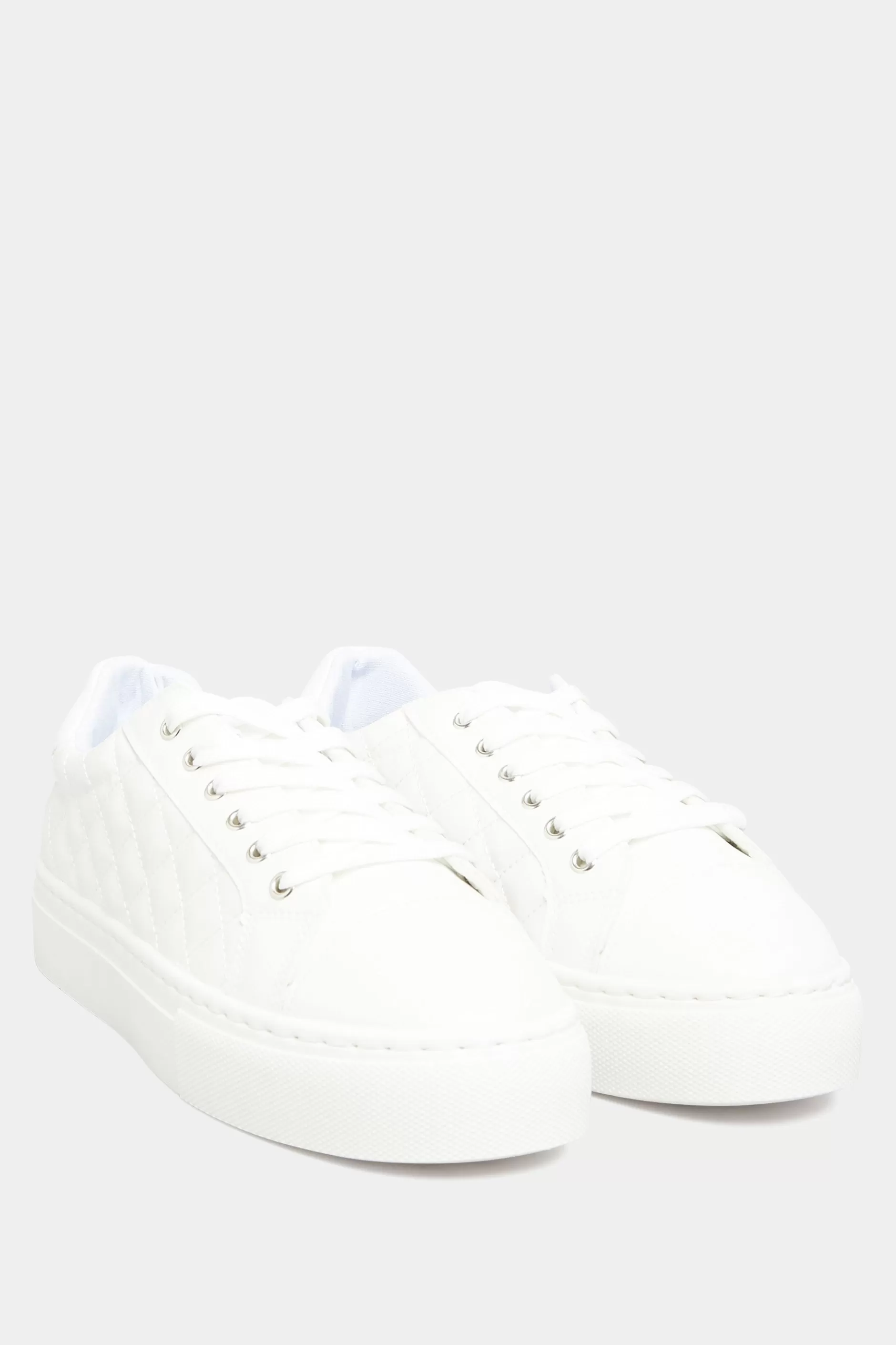 Women M&Co Flat Shoes>Yours Yours White Quilted Trainers Inextra Wide Eee Fit