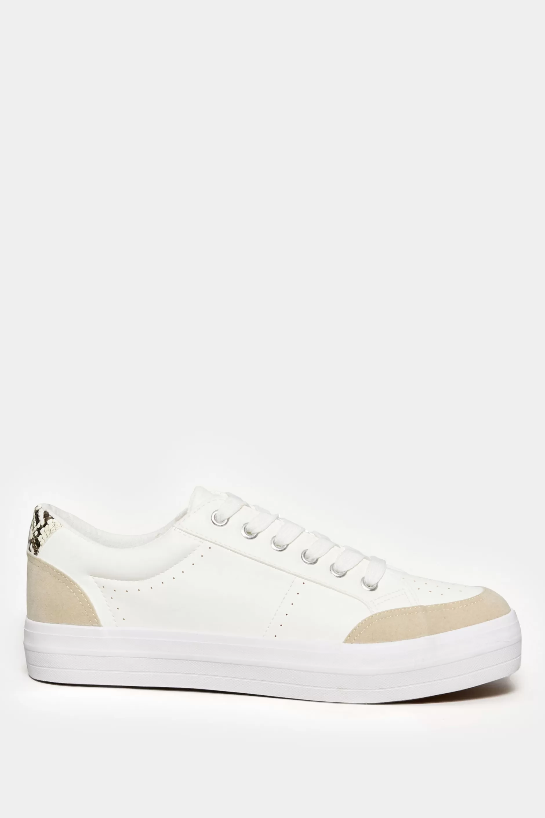 Women M&Co Flat Shoes>Yours Yours White Snake Print Trainers In Wide E Fit