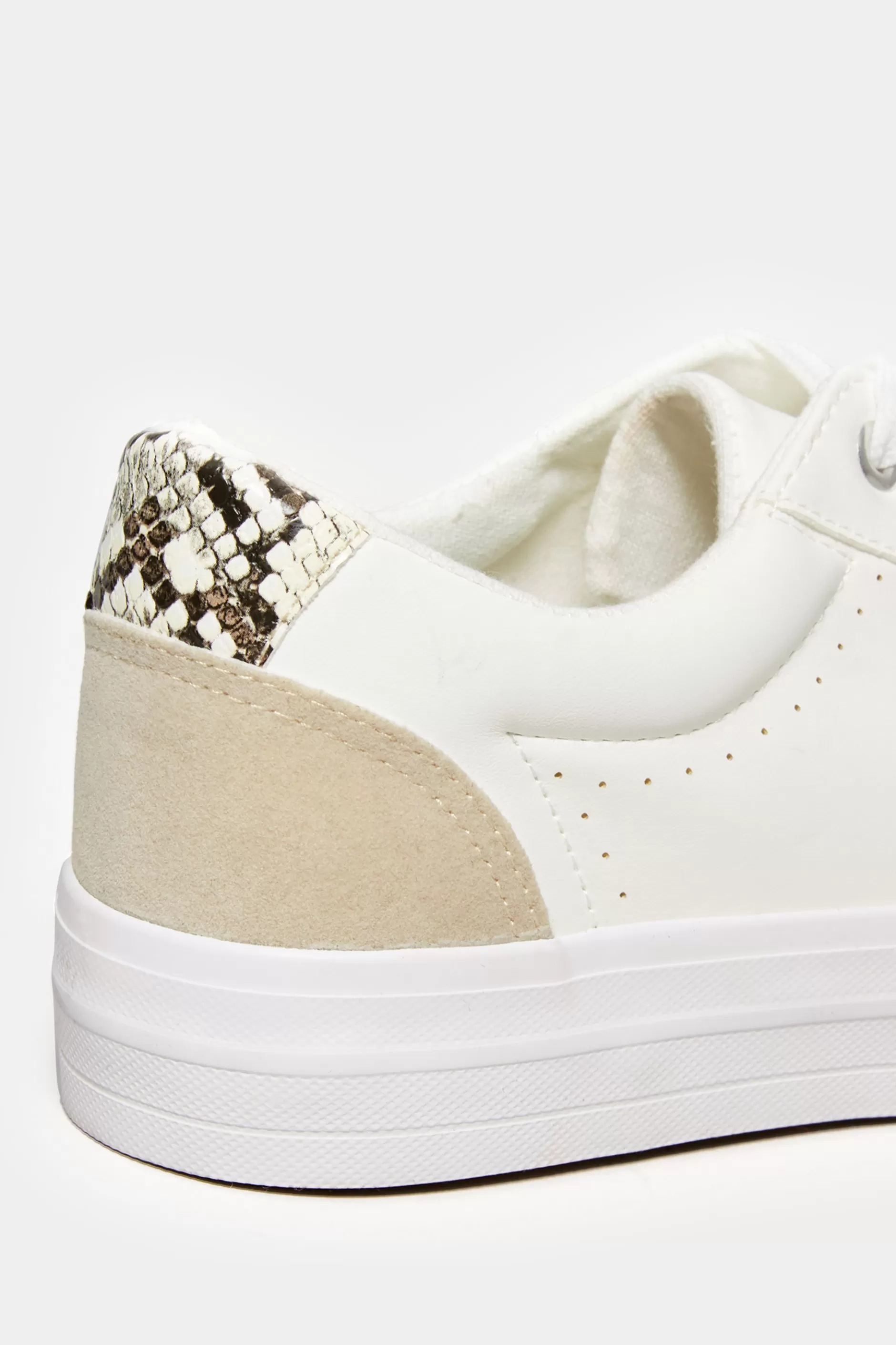 Women M&Co Flat Shoes>Yours Yours White Snake Print Trainers In Wide E Fit