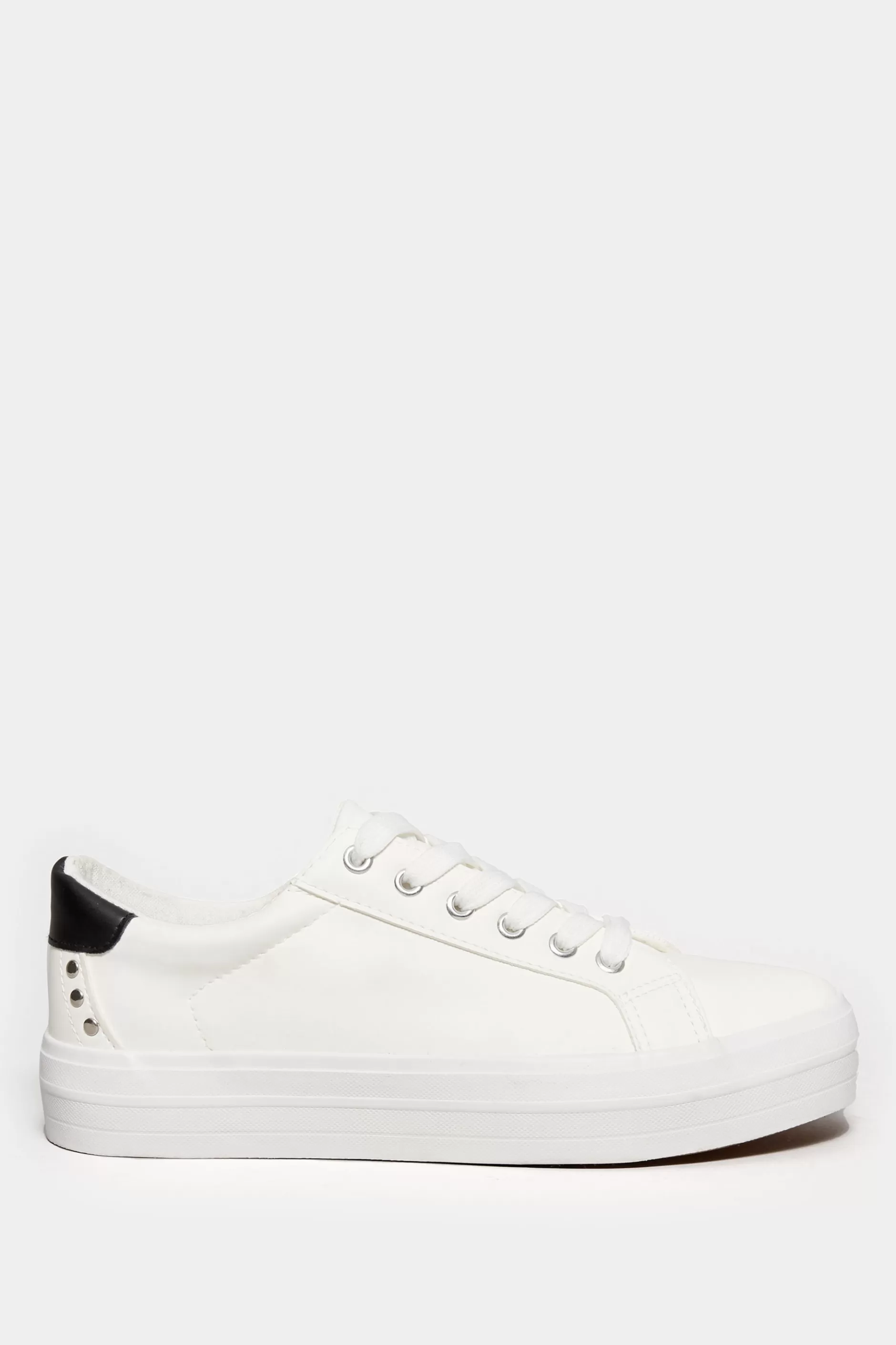 Women M&Co Flat Shoes>Yours Yours White Studded Detail Trainers In Wide E Fit