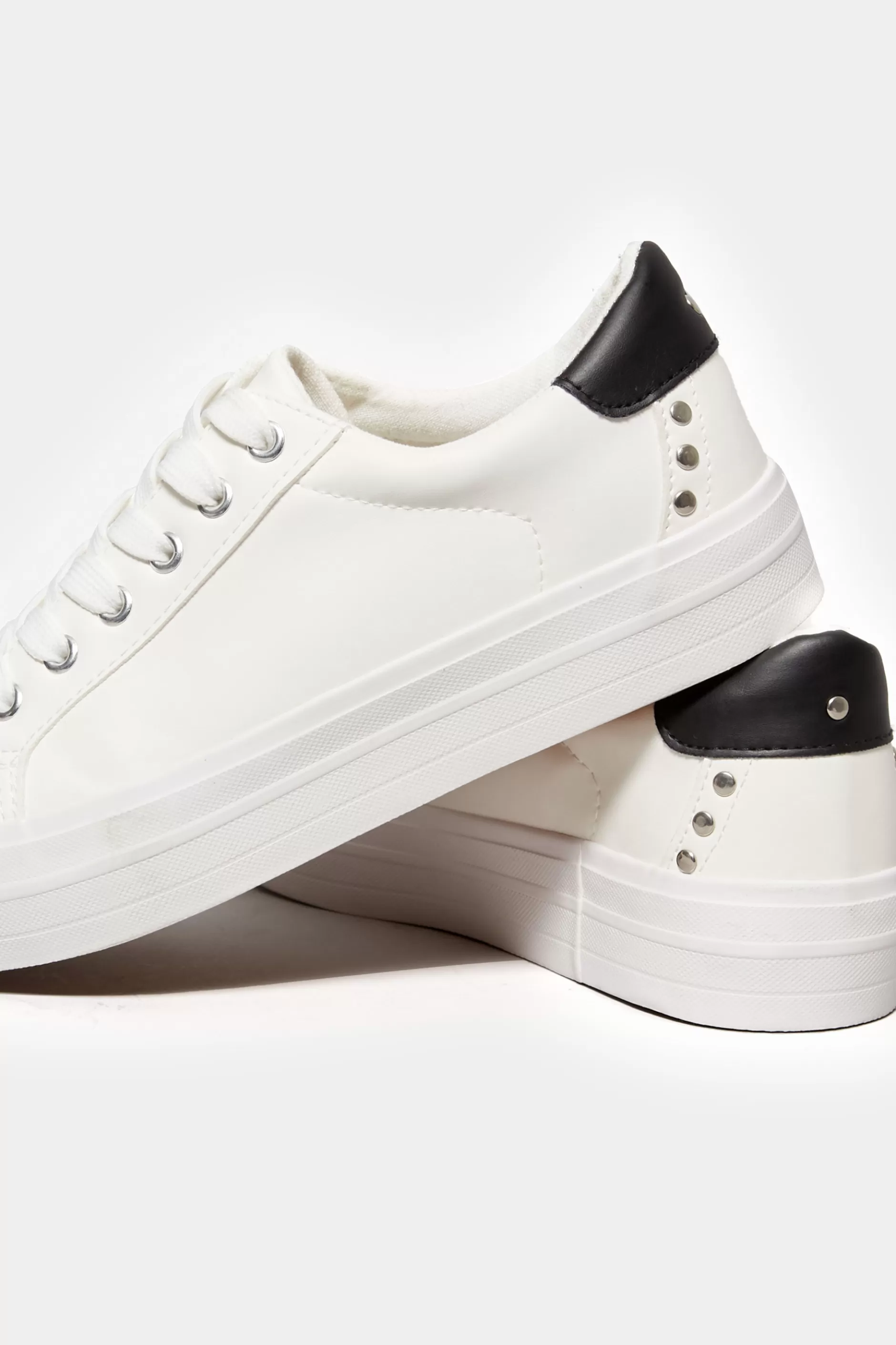 Women M&Co Flat Shoes>Yours Yours White Studded Detail Trainers In Wide E Fit