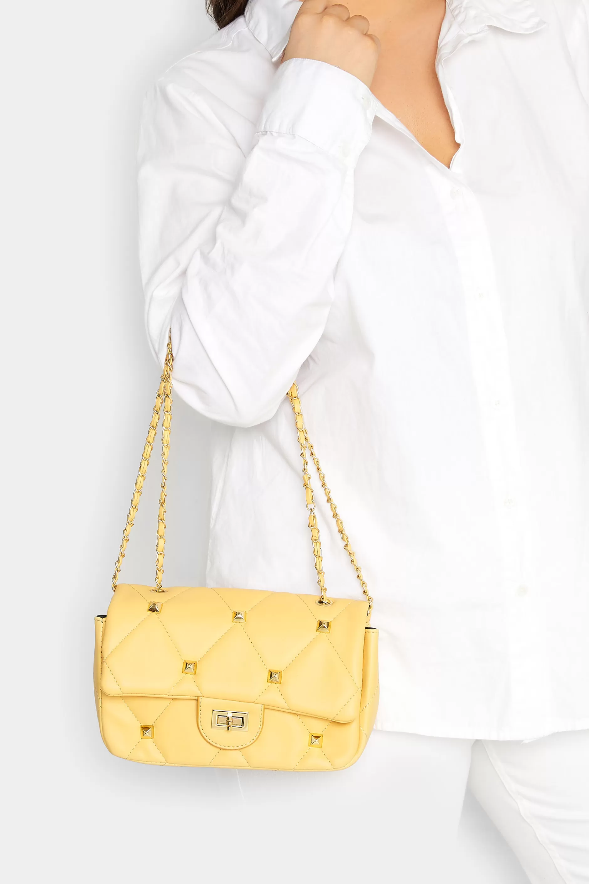 Women M&Co Bags>Yours Yours Yellow Studded Quilted Chain Bag