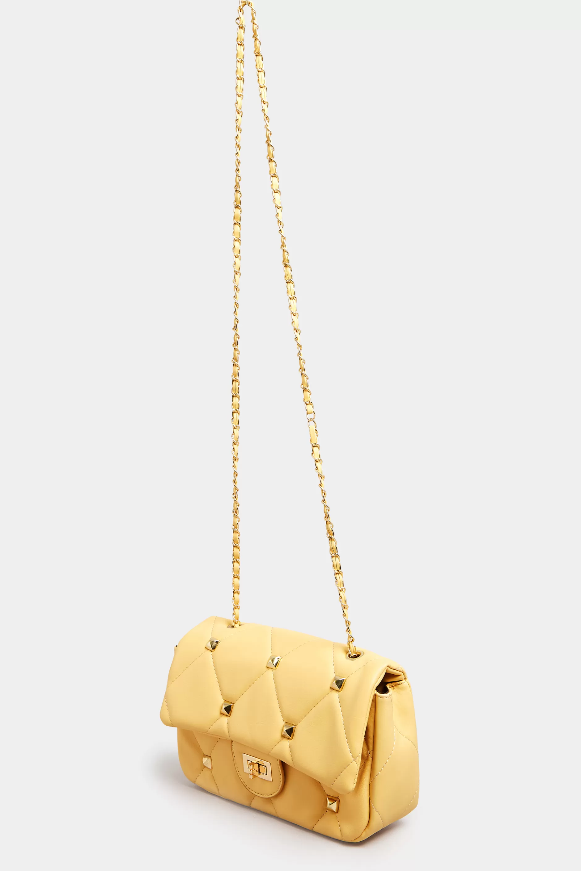 Women M&Co Bags>Yours Yours Yellow Studded Quilted Chain Bag